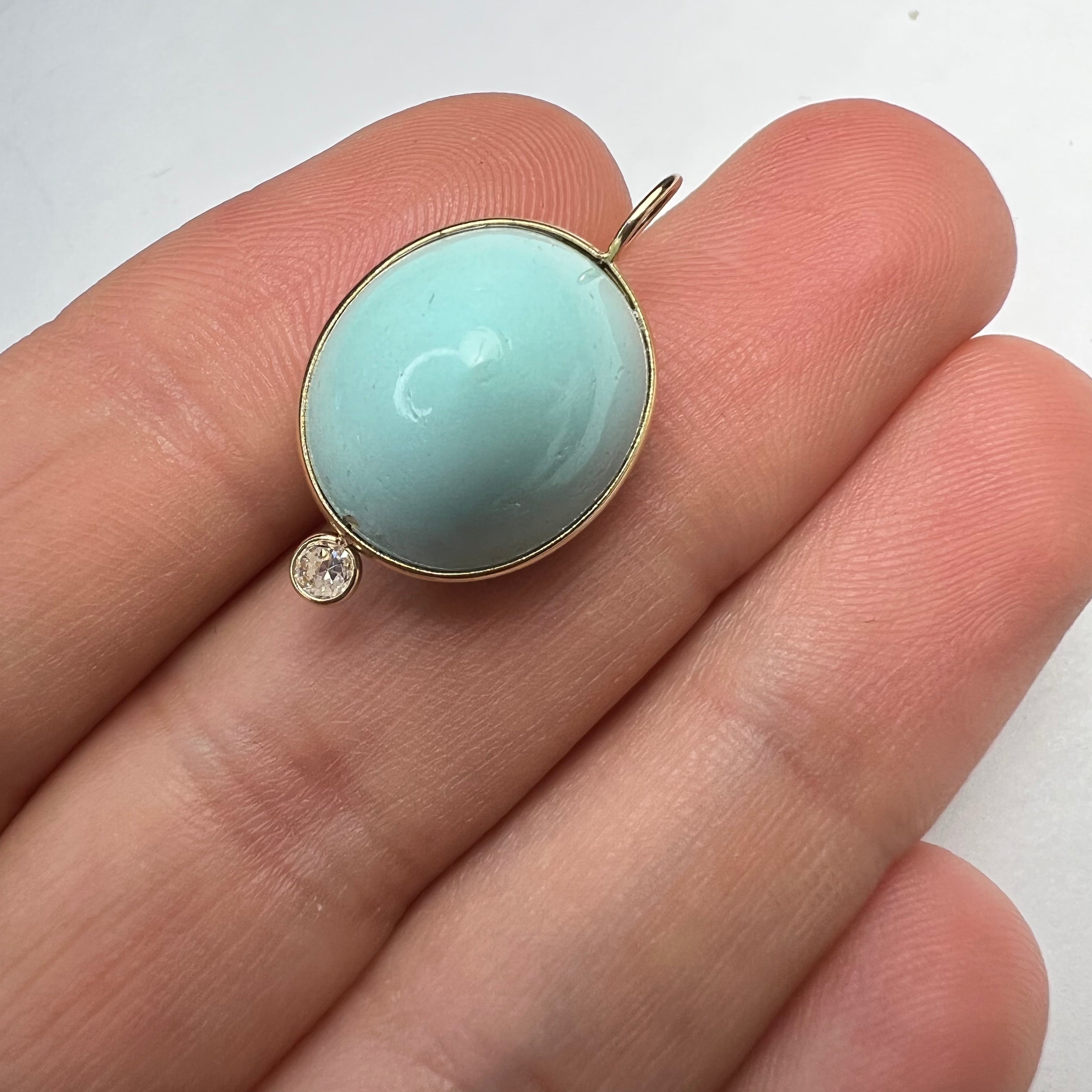 Turquoise and Diamond 14k Yellow Gold Pendant Charm 24x14mm