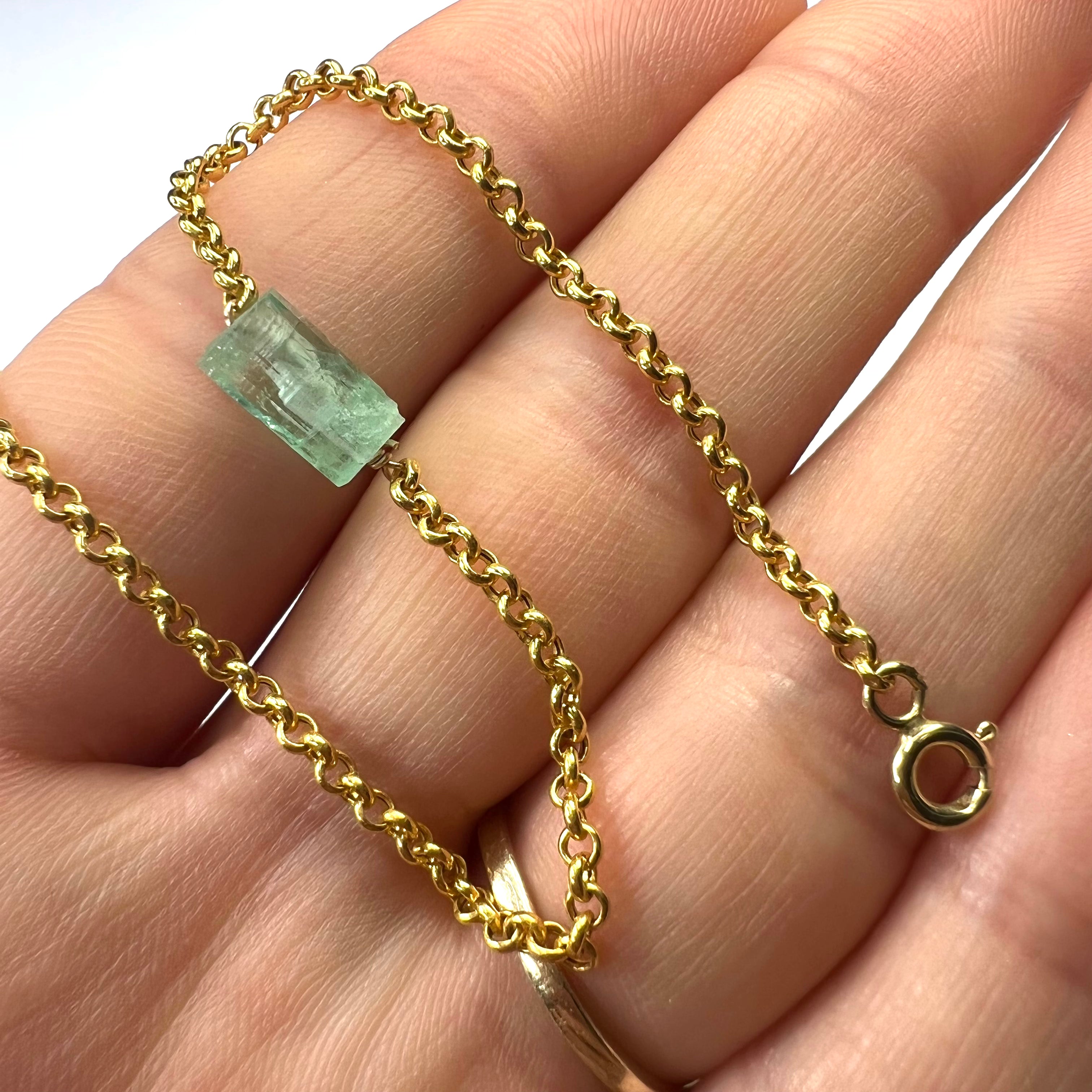 Rough Emerald Bracelet in Solid 14k Yellow Gold 7"