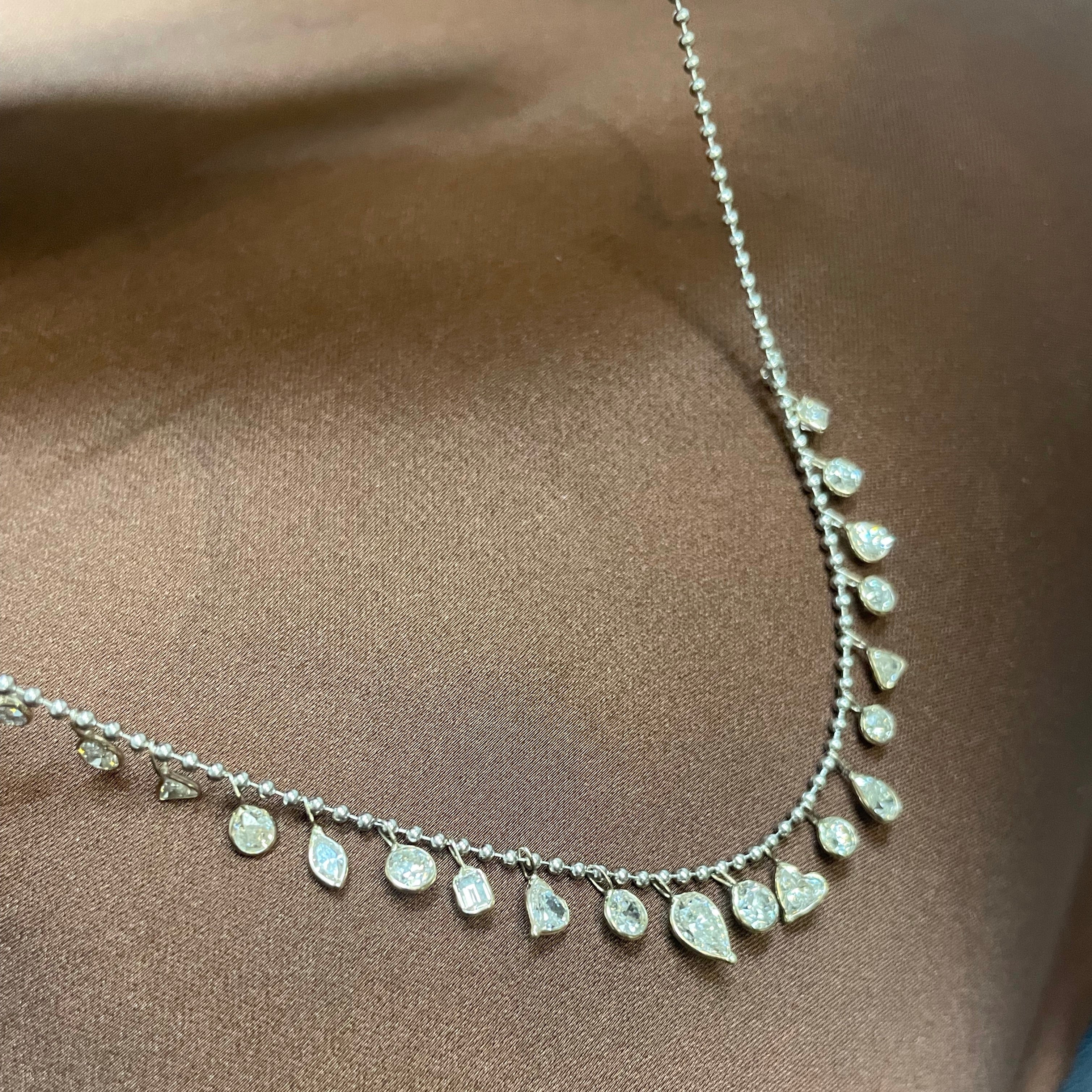3.8ctw Multi Shape Diamond Fringe 16” 18K White Gold Necklace