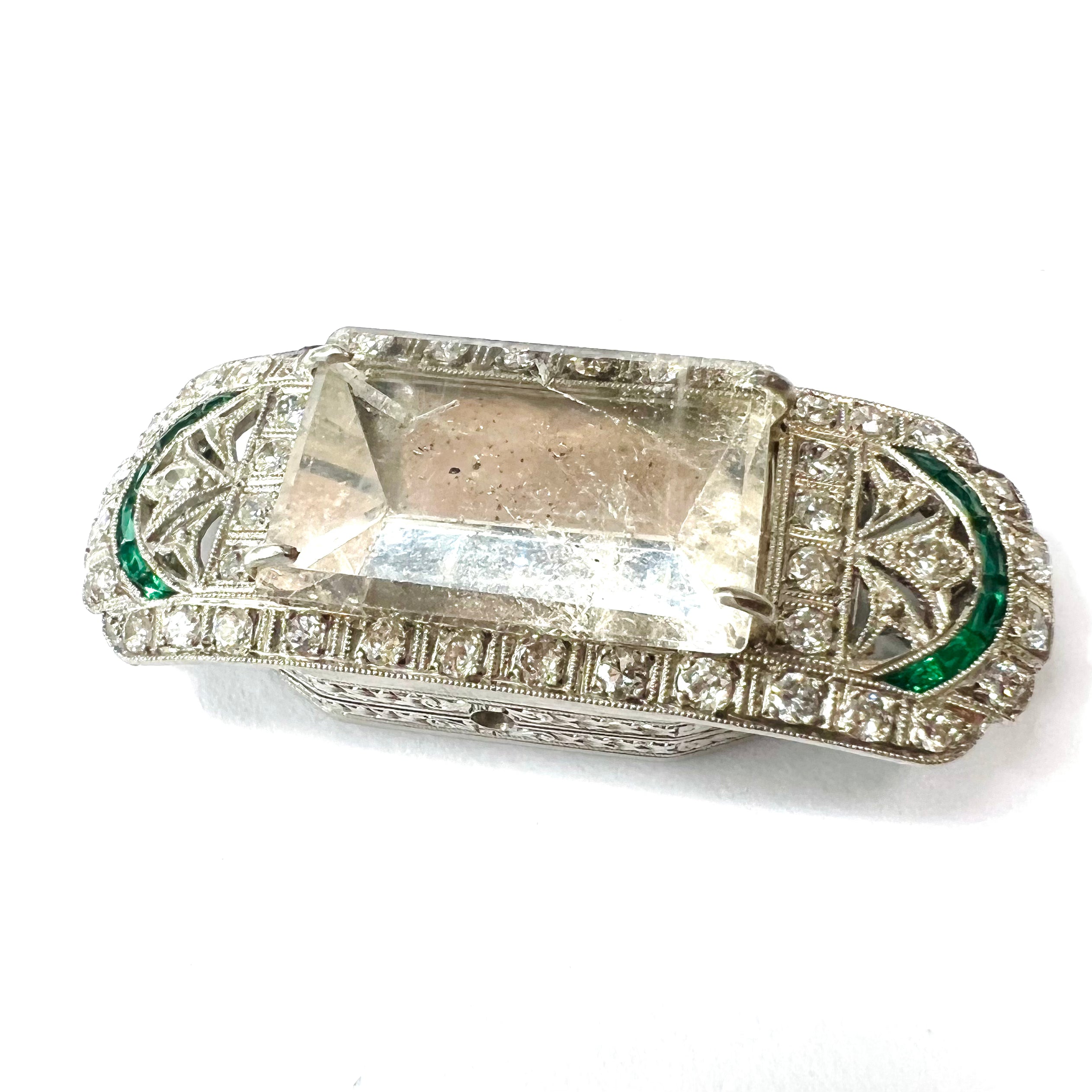 Art Deco Watch Face Convert Platinum Emerald Diamond and Morganite Pendant