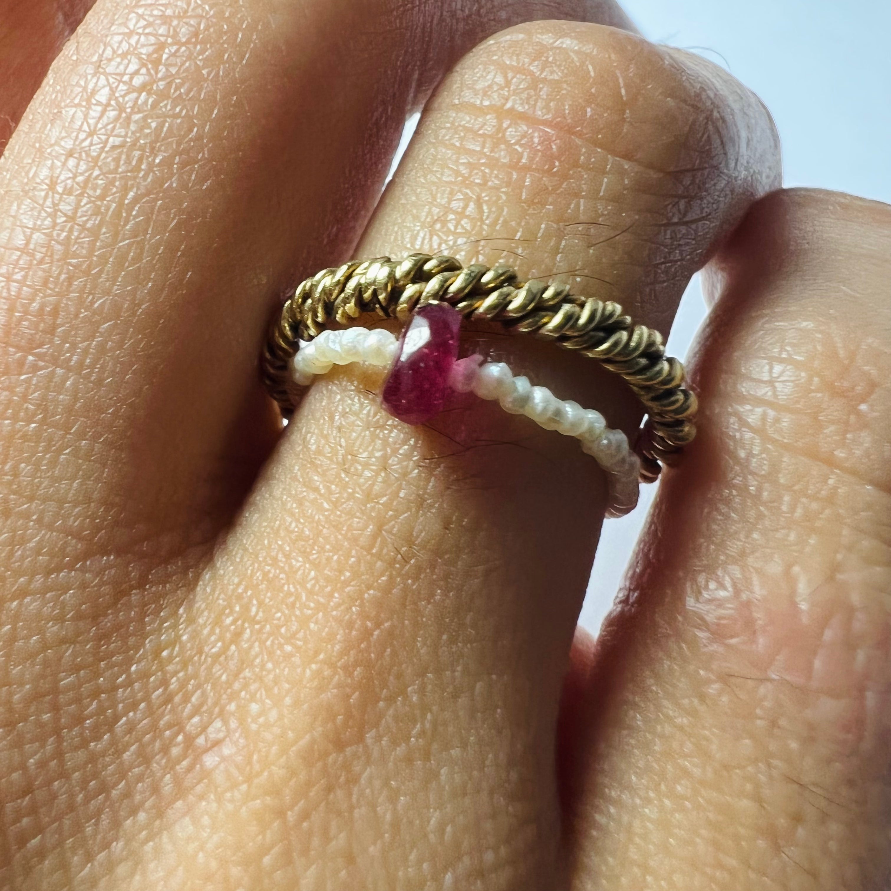Natural Seed Pearl Eternity Rough Natural Ruby Ring 5.25
