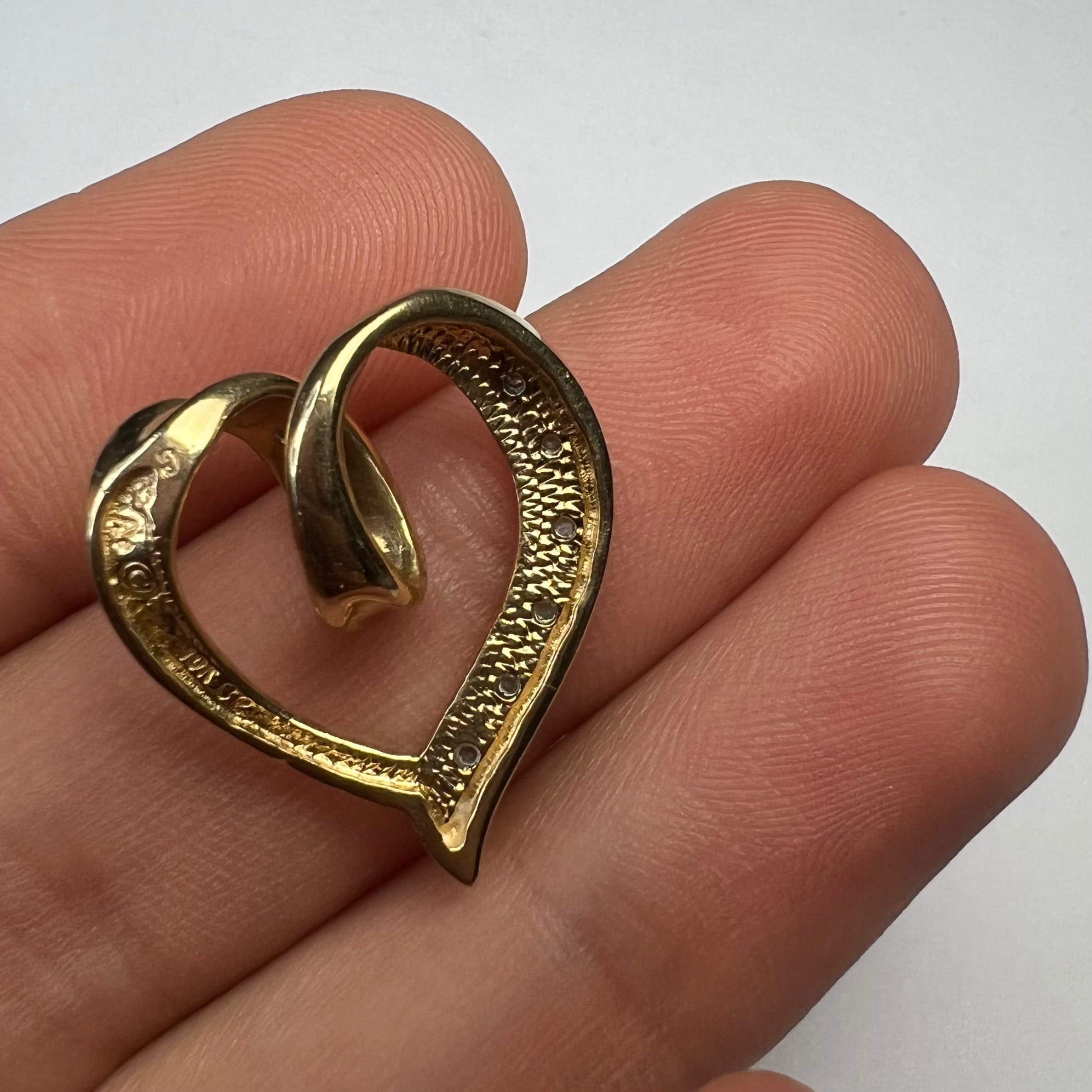 Solid 10K Yellow Gold Diamond Pave Heart Pendant Slide .87"
