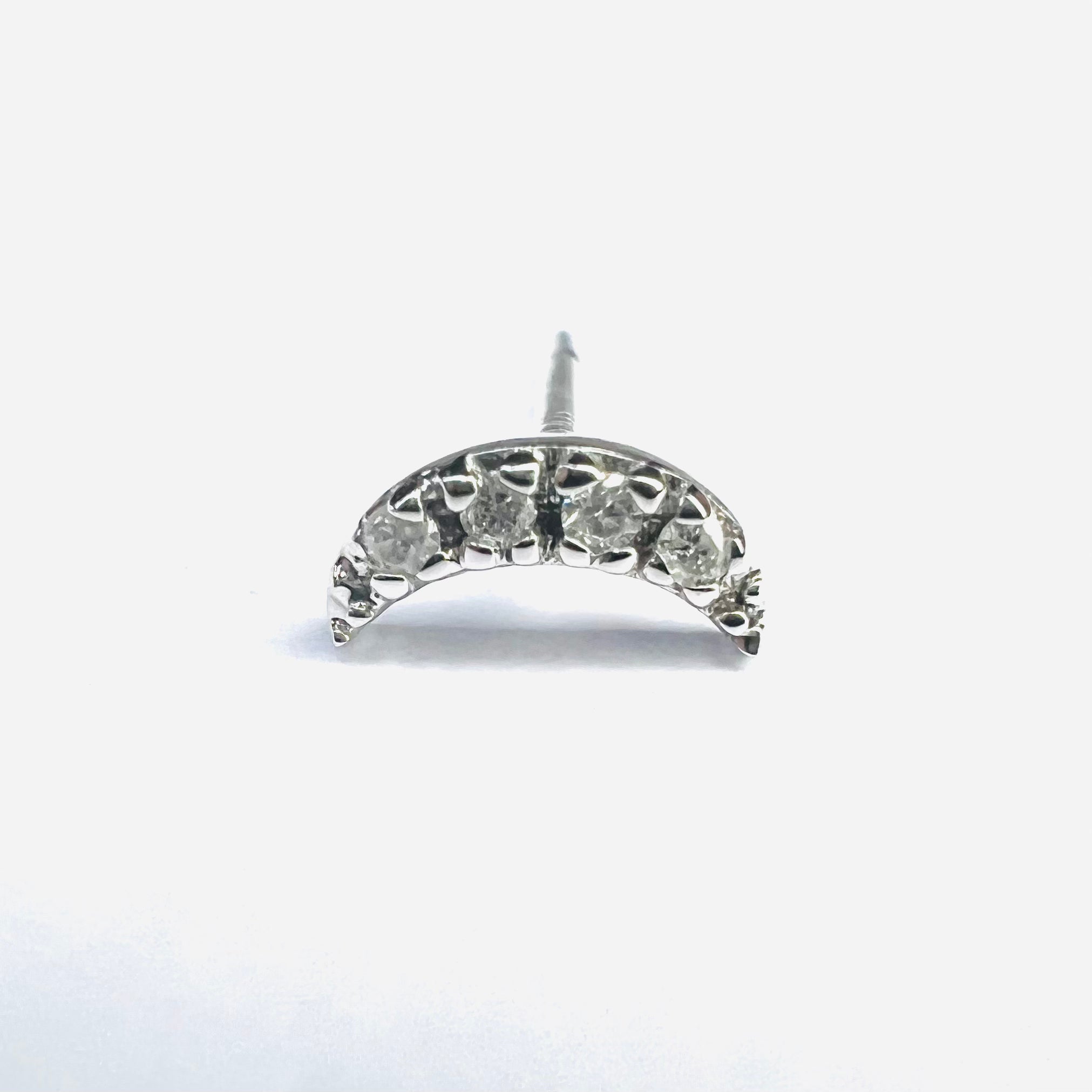 14K White Gold Crescent Moon Diamond Single Stud 6x3mm