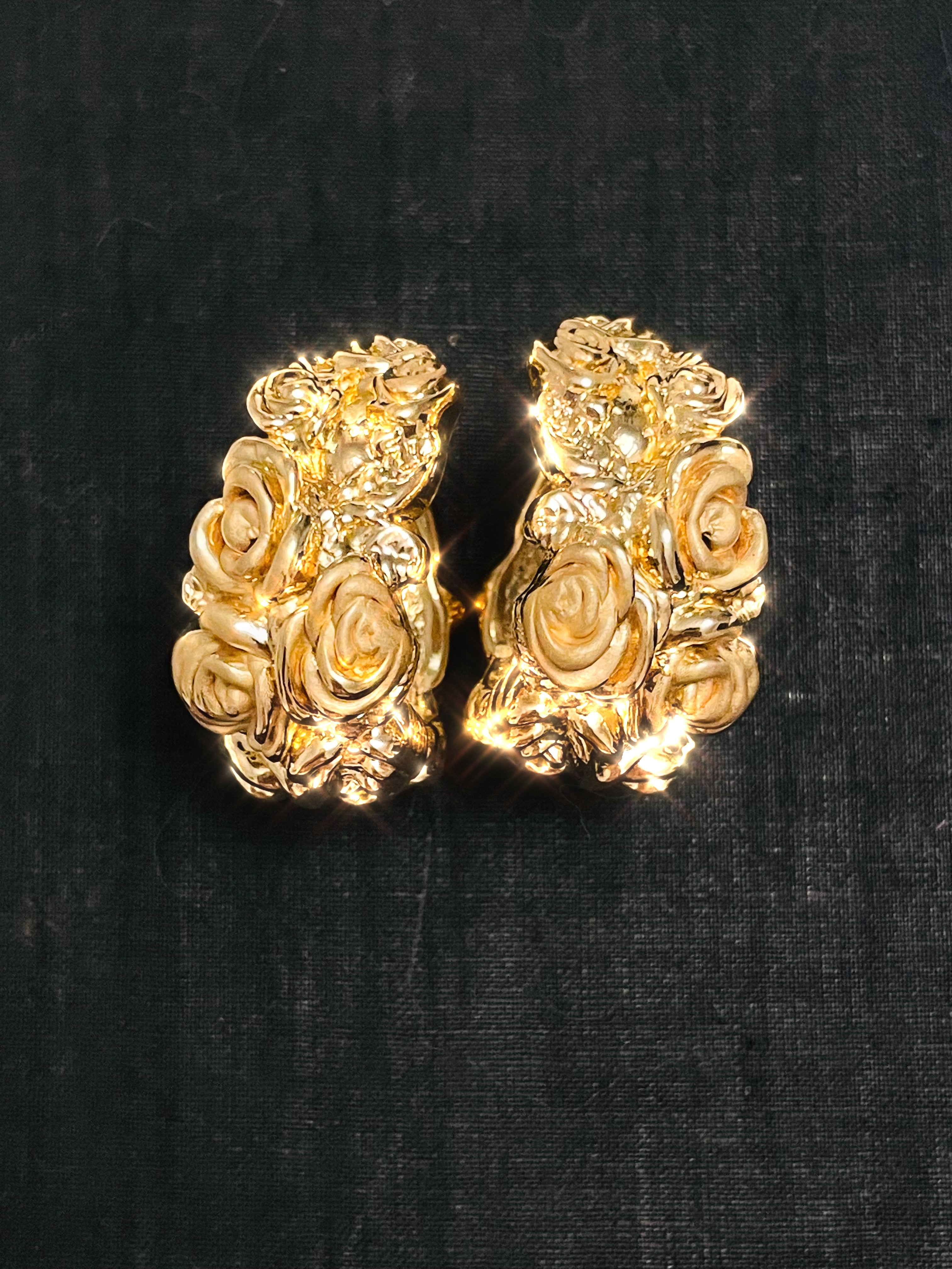 1.25" 14K Yellow Gold Italian Rose Wide Hoop Earrings