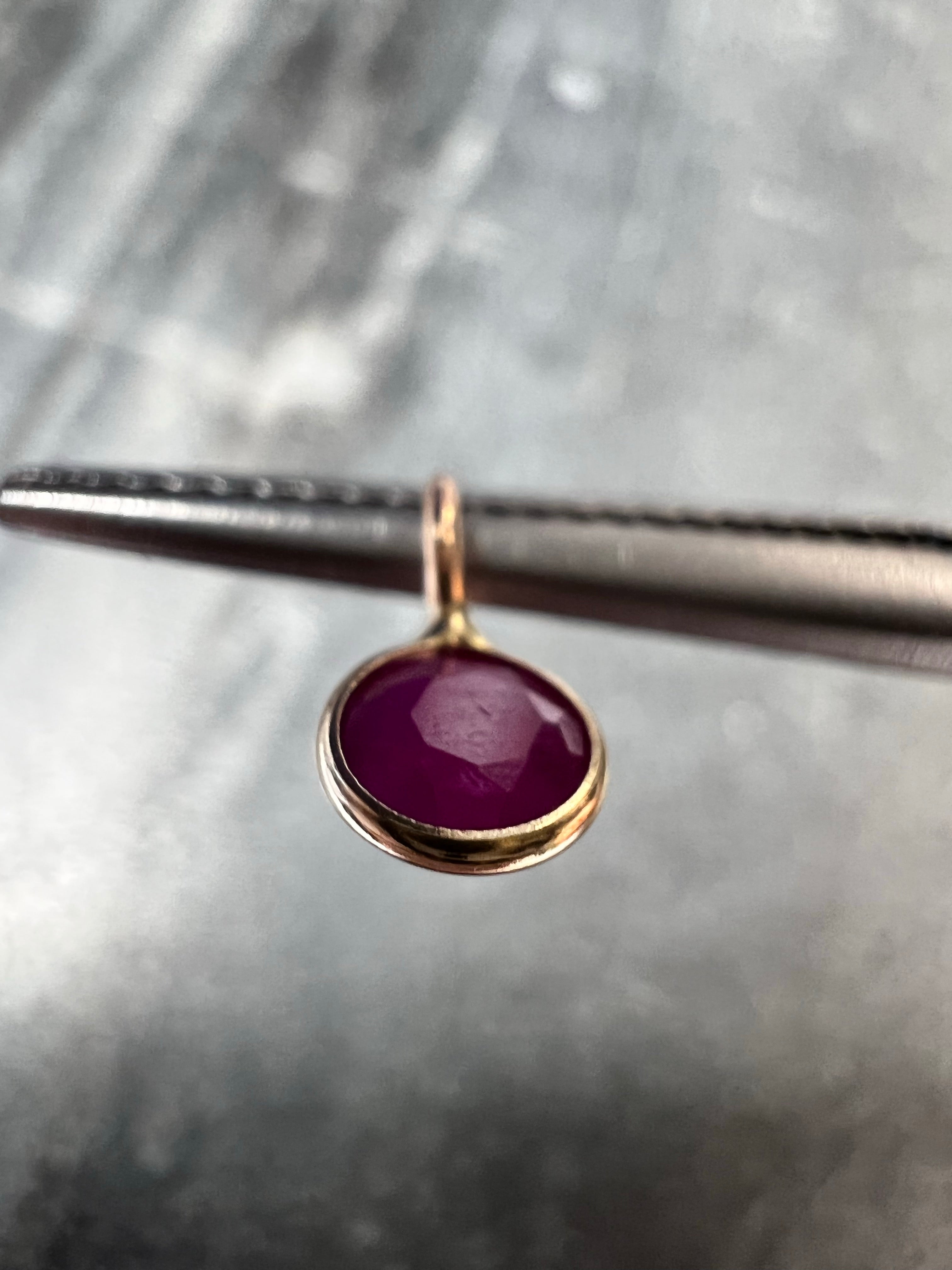 Natural Pink Round Ruby 14K Yellow Gold Pendant Charm 9x4mm