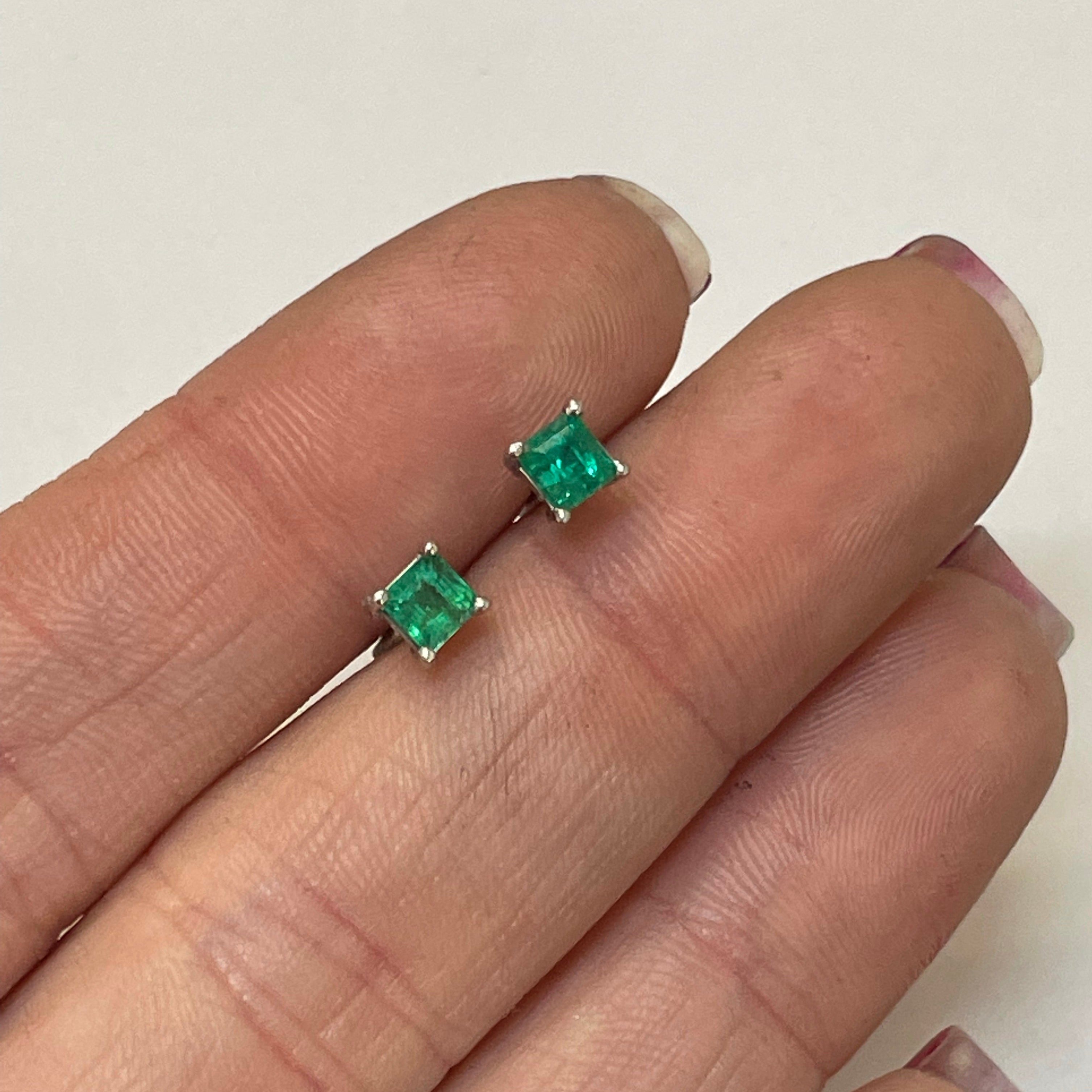 .50CT Colombian Emerald 14K White Gold Stud Earrings