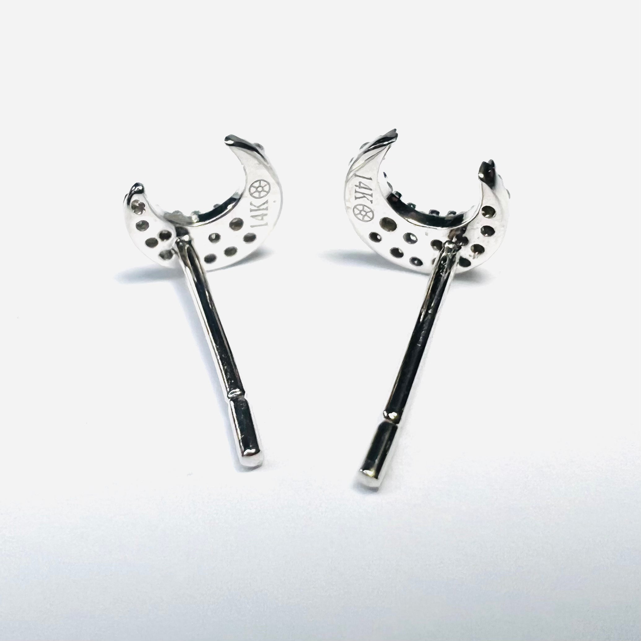 Glittering Diamond and 14K White Gold Celestial Crescent Moon Earrings 6x5mm