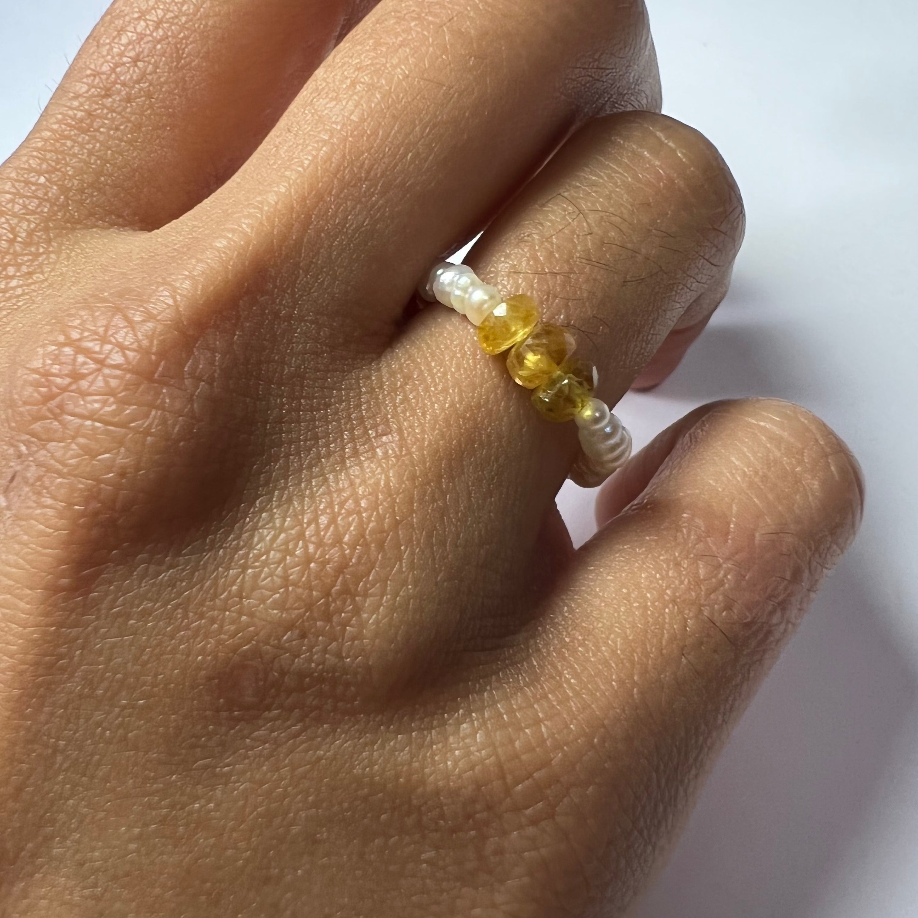 Natural Seed Pearl Rough Yellow Sapphire Eternity Ring Size 6