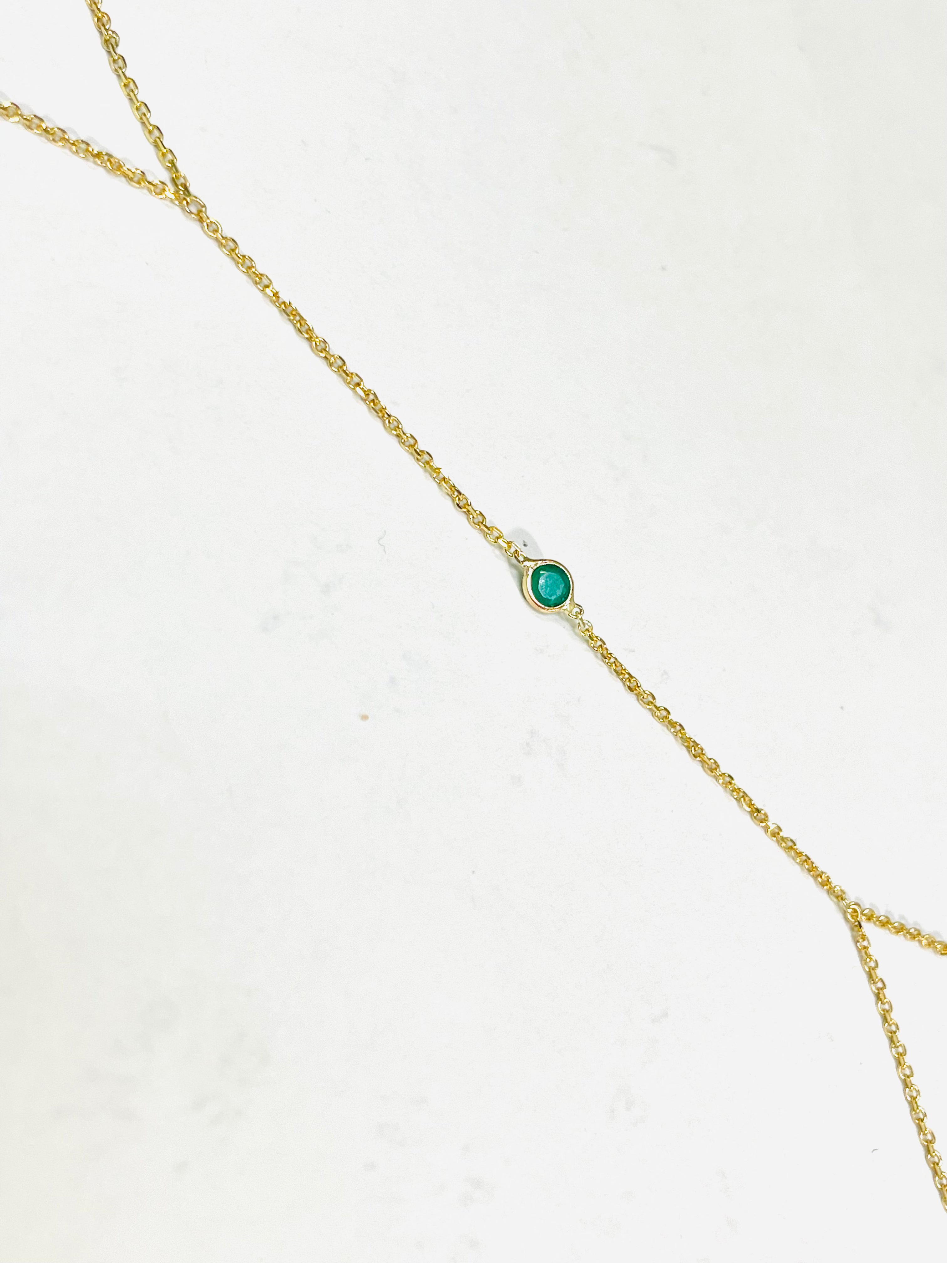 4mm Round Colombian Emerald Handchain 14k Yellow Gold