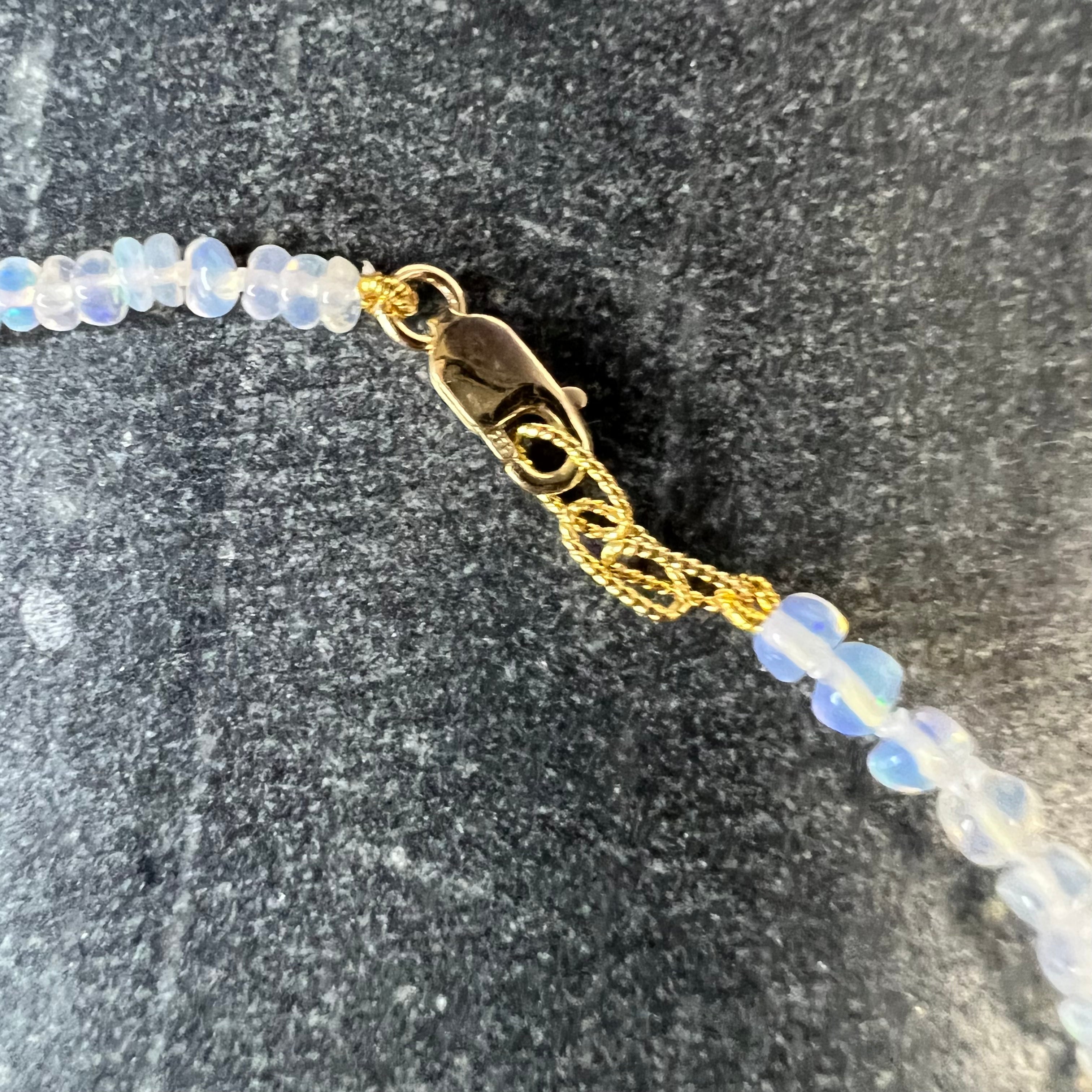 14K Yellow Gold Clasp White Opal Beaded Anklet 9.5"-10"