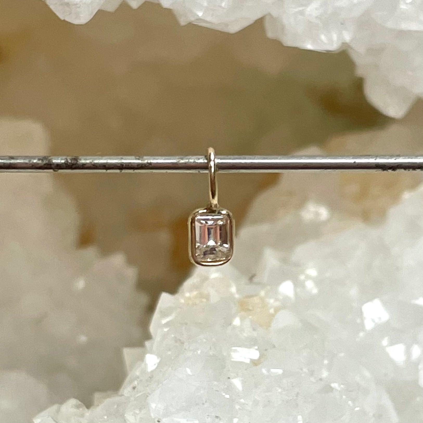 Emerald Cut Diamond Pendant Charm in Solid 14k Yellow Gold