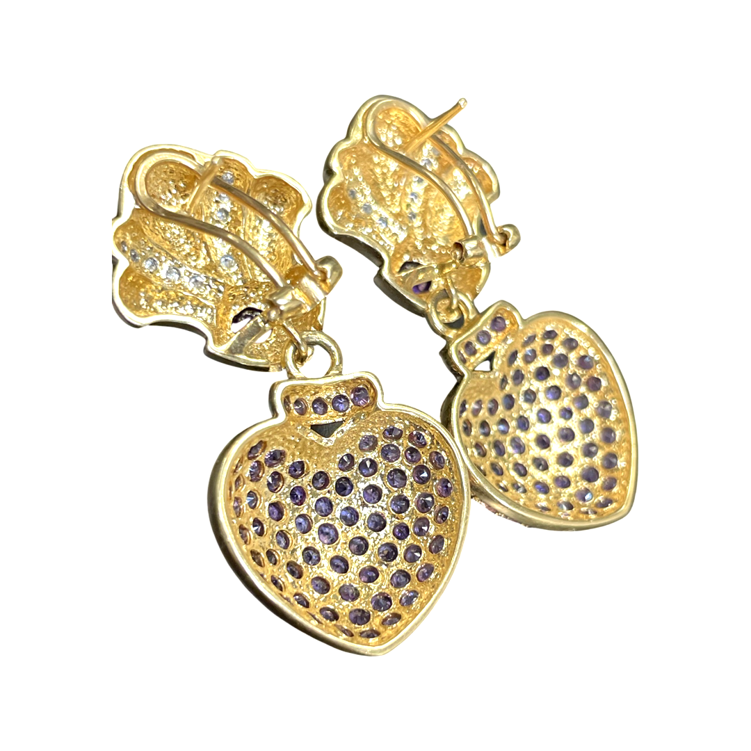 Amethyst Pave and Diamond Drop Earrings 14K Yellow Gold