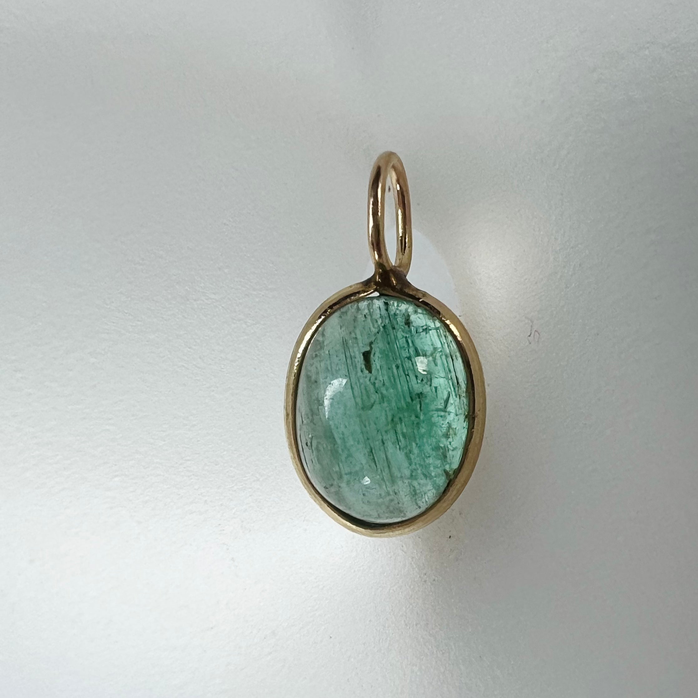 1.51CT Colombian Oval Cabochon Emerald 14K Yellow Gold Pendant Charm 14.5x7.7mm