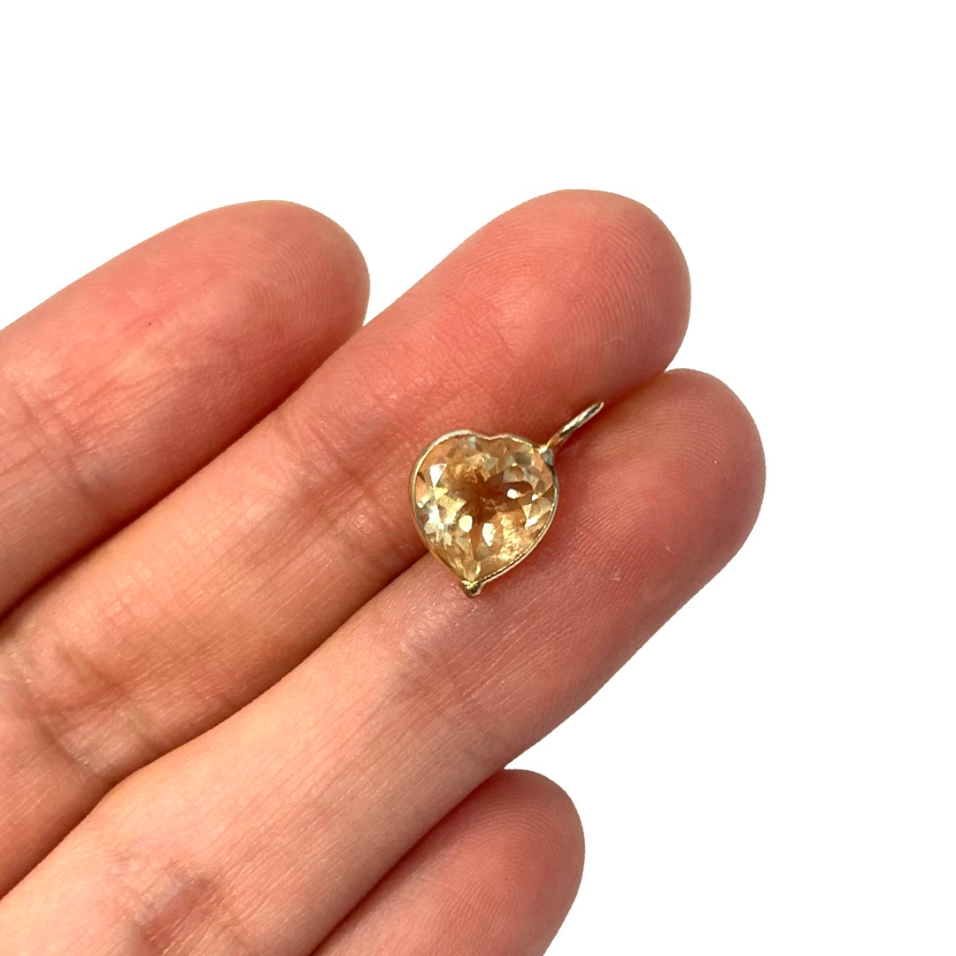 Natural Heart Citrine 14K Yellow Gold Pendant Charm 13x8mm