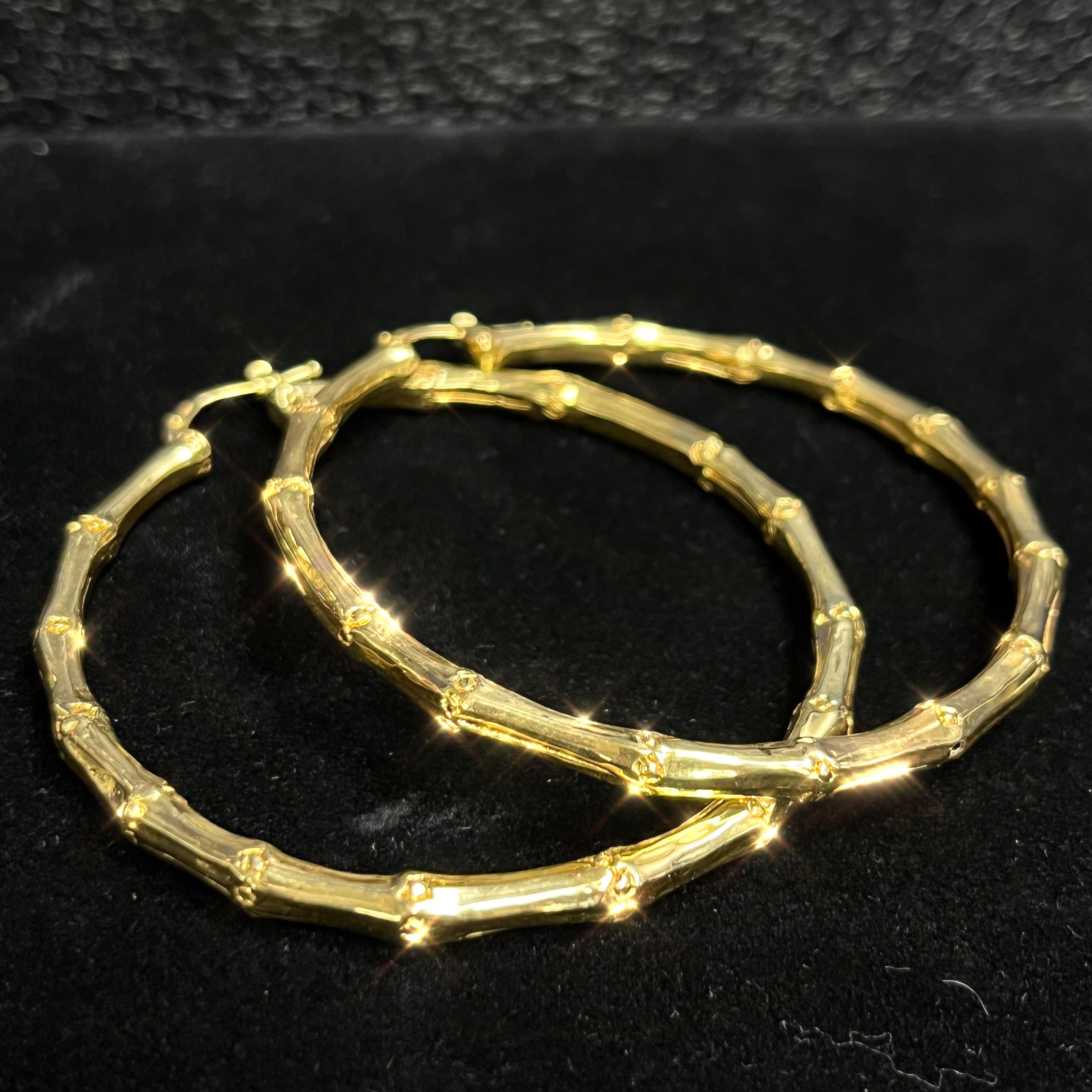 2.4" Bamboo 14K Yellow Gold Puffy Sleek Hoop Earrings