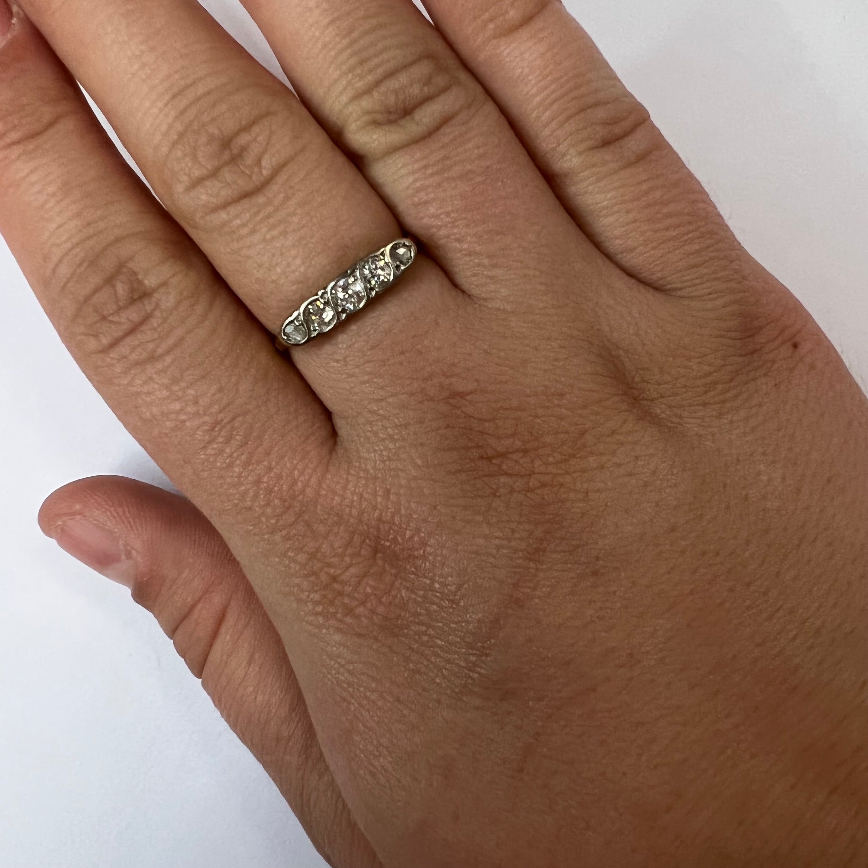 Antique 18K Yellow Gold and Platinum 0.45CTW Diamond Ring Band Size 8