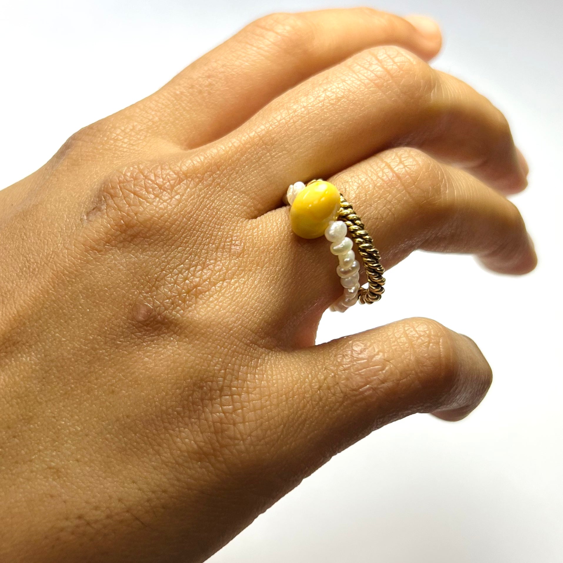 Natural Seed Pearl Amber Eternity Ring 6.5