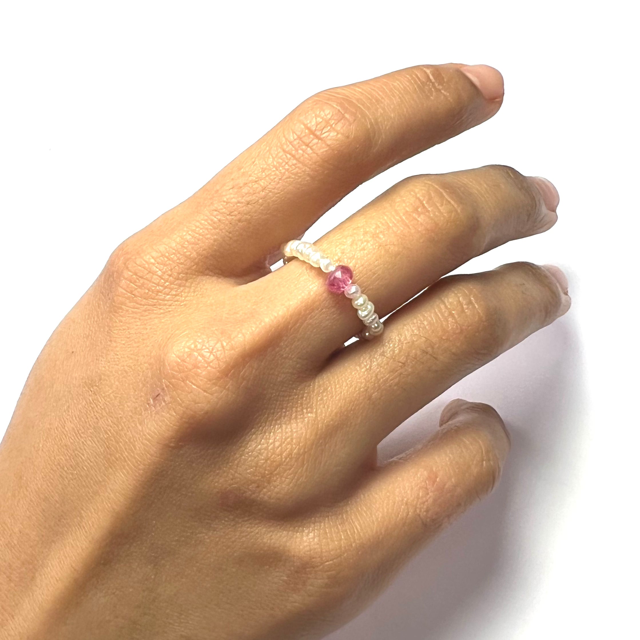 Natural Seed Pearl Eternity Light Pink Rough Ruby Ring 7.5