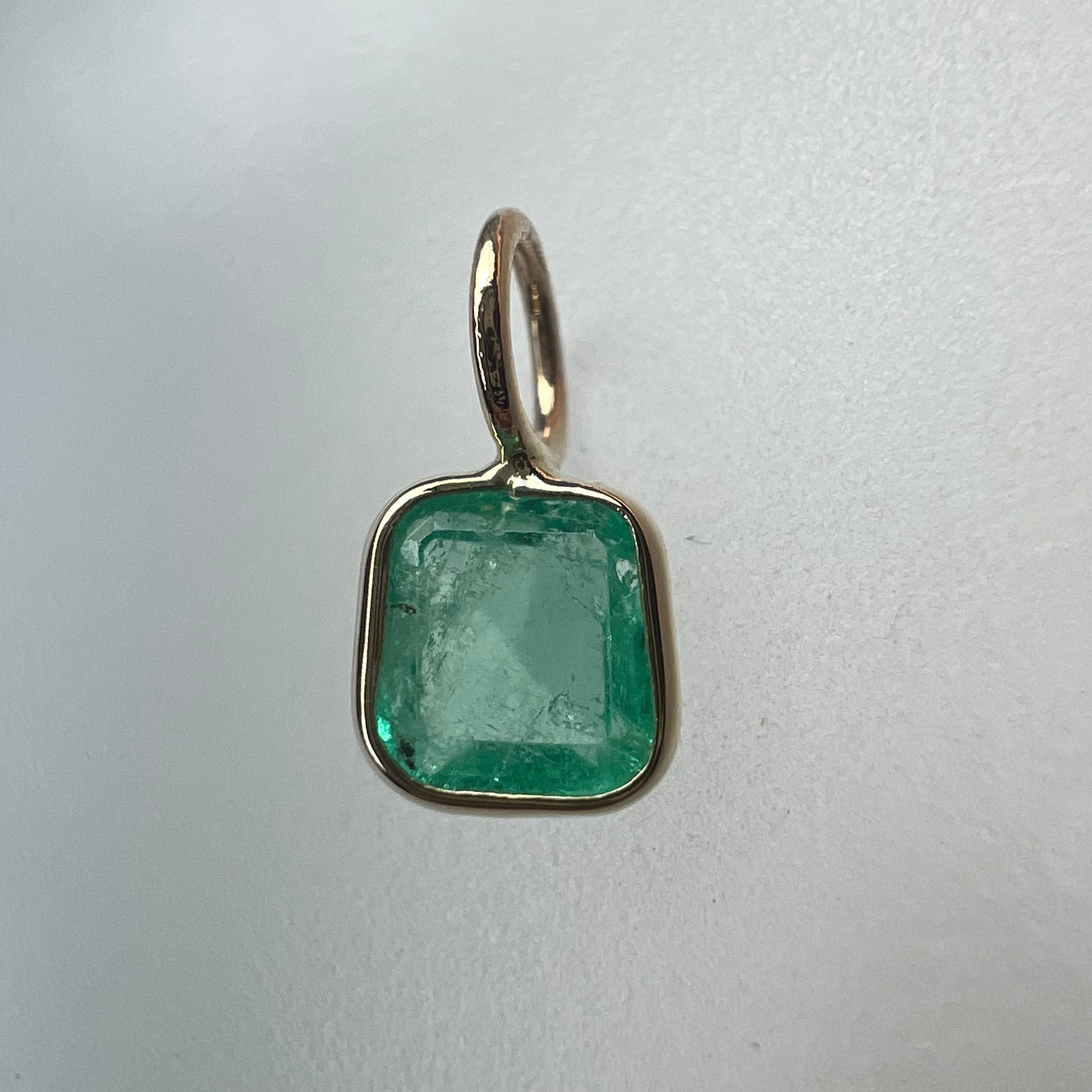 .62CT Colombian Square Emerald 14K Yellow Gold Pendant Charm 9.5x5.5mm