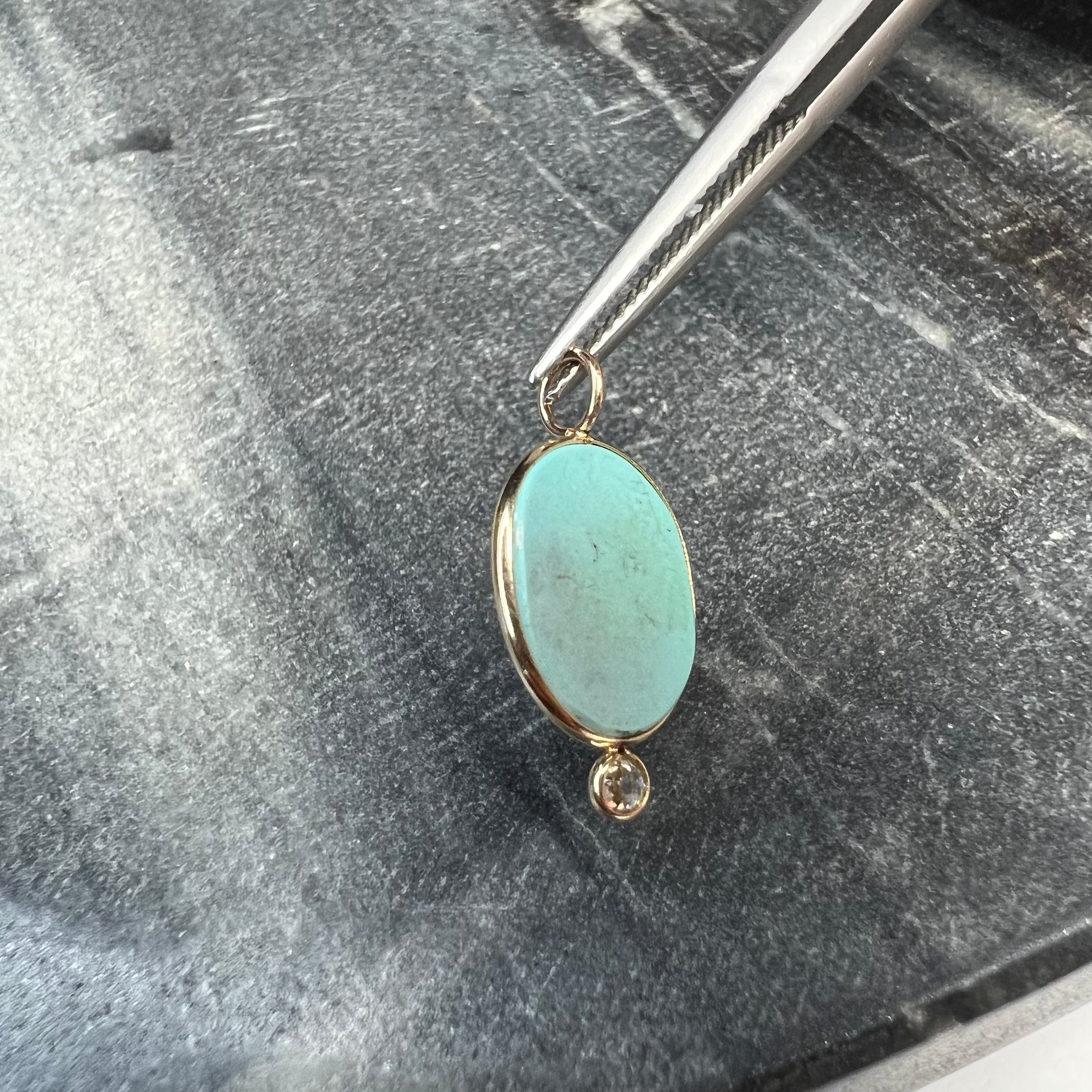 Turquoise and Diamond 14k Yellow Gold Pendant Charm 21x11mm