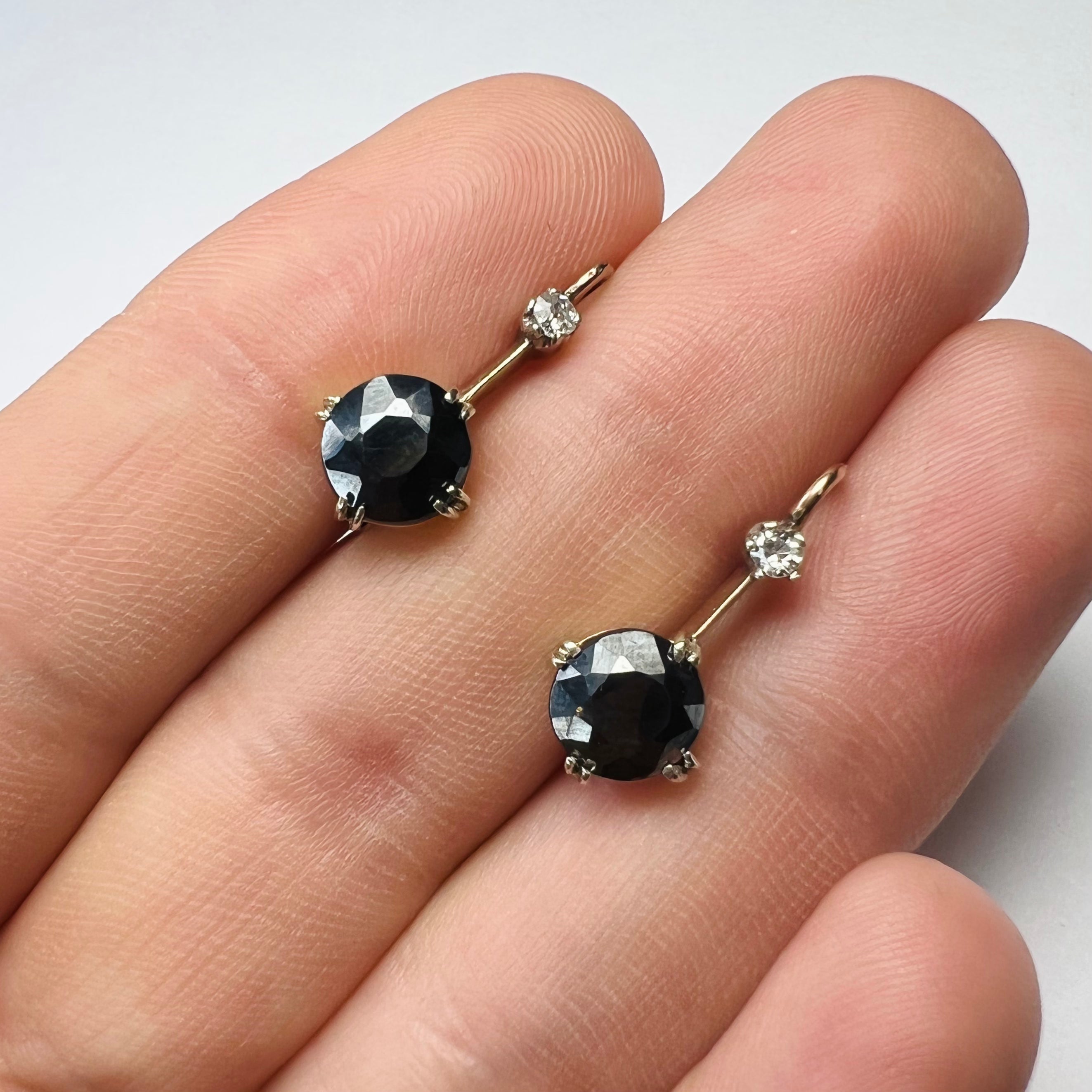 14K Rose Gold Hematite & Diamond Drop Lever Back Earring 15mm