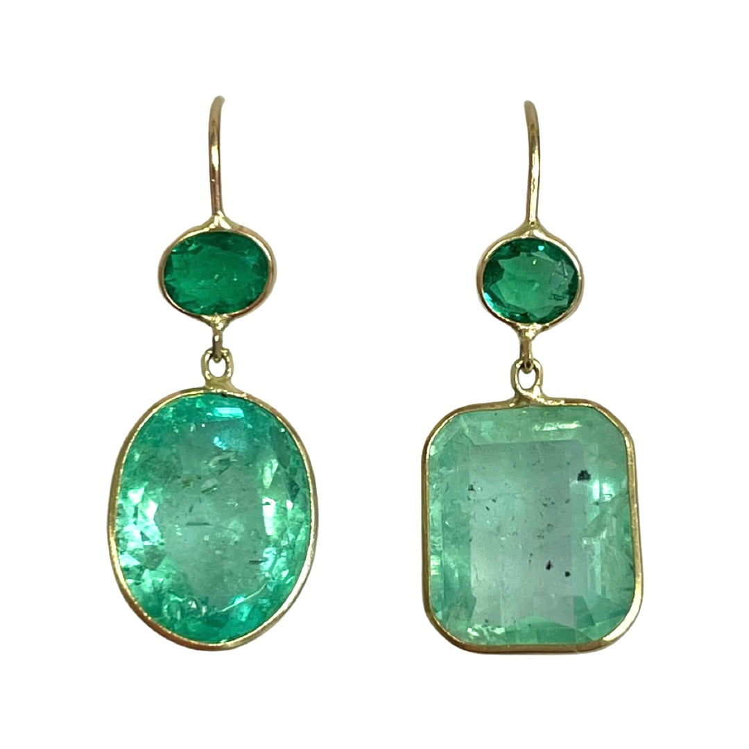 7CT Colombian Emerald Drop Earrings 14K Gold