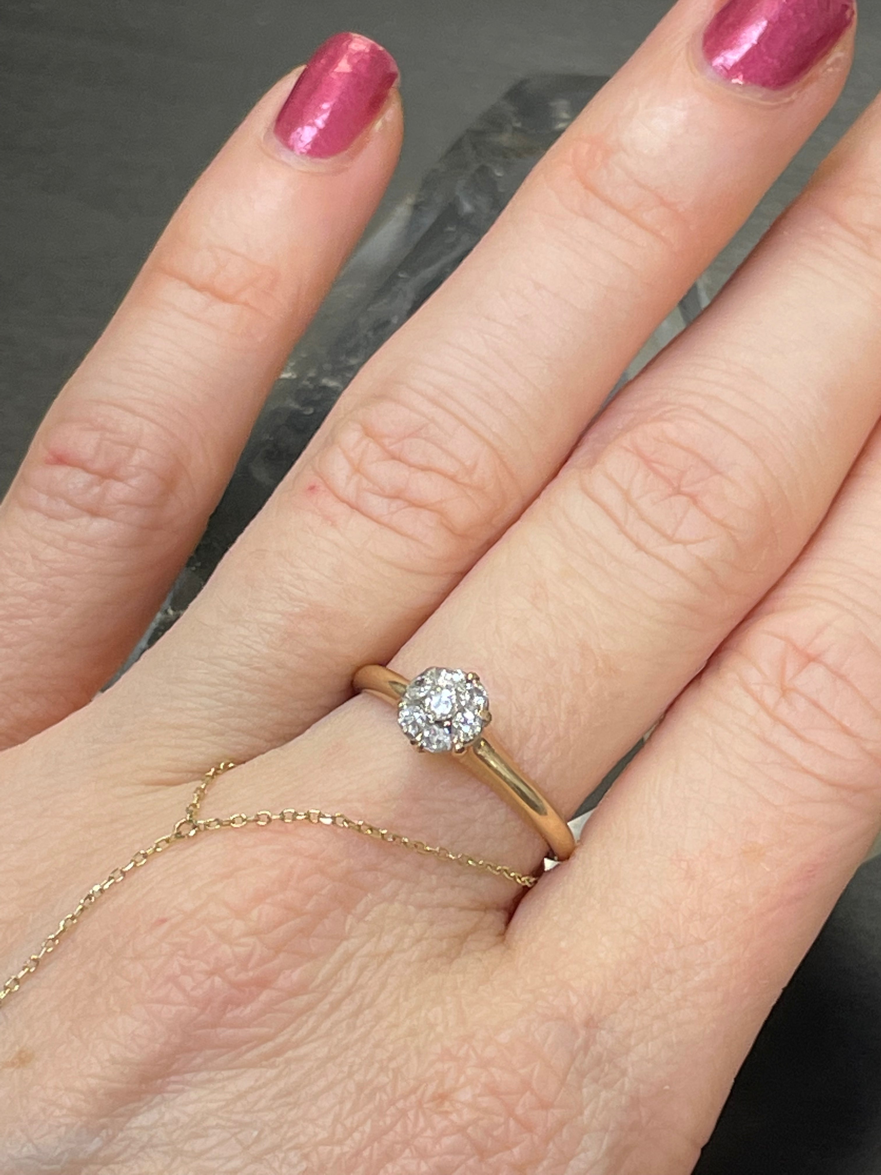 Antique Victorian 14K Yellow Gold Otsby Barton Old Mine Diamond Engagement Cluster Ring 6.25