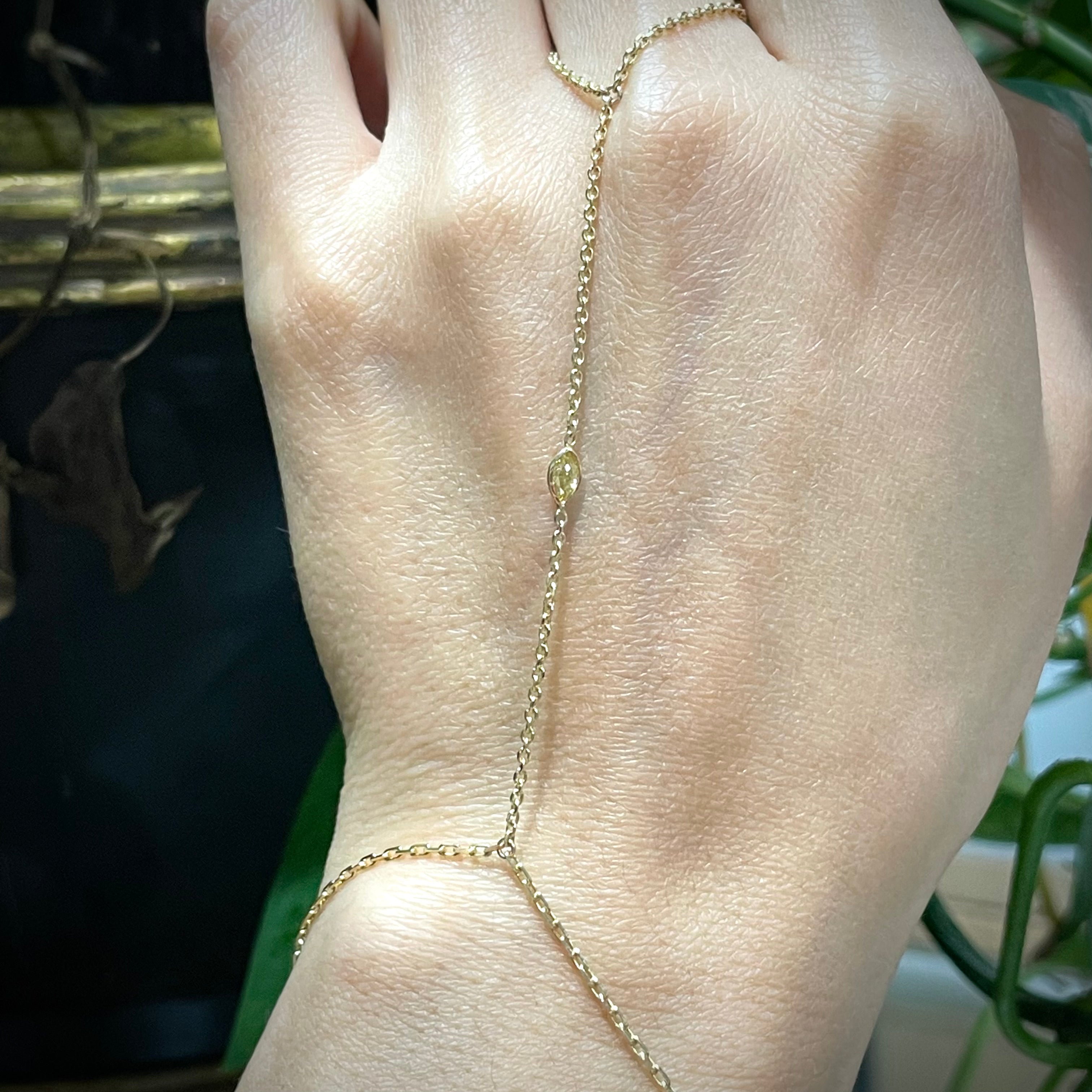 Marquise Cut Yellow Diamond Hand Chain .15CT in solid 14k Yellow Gold