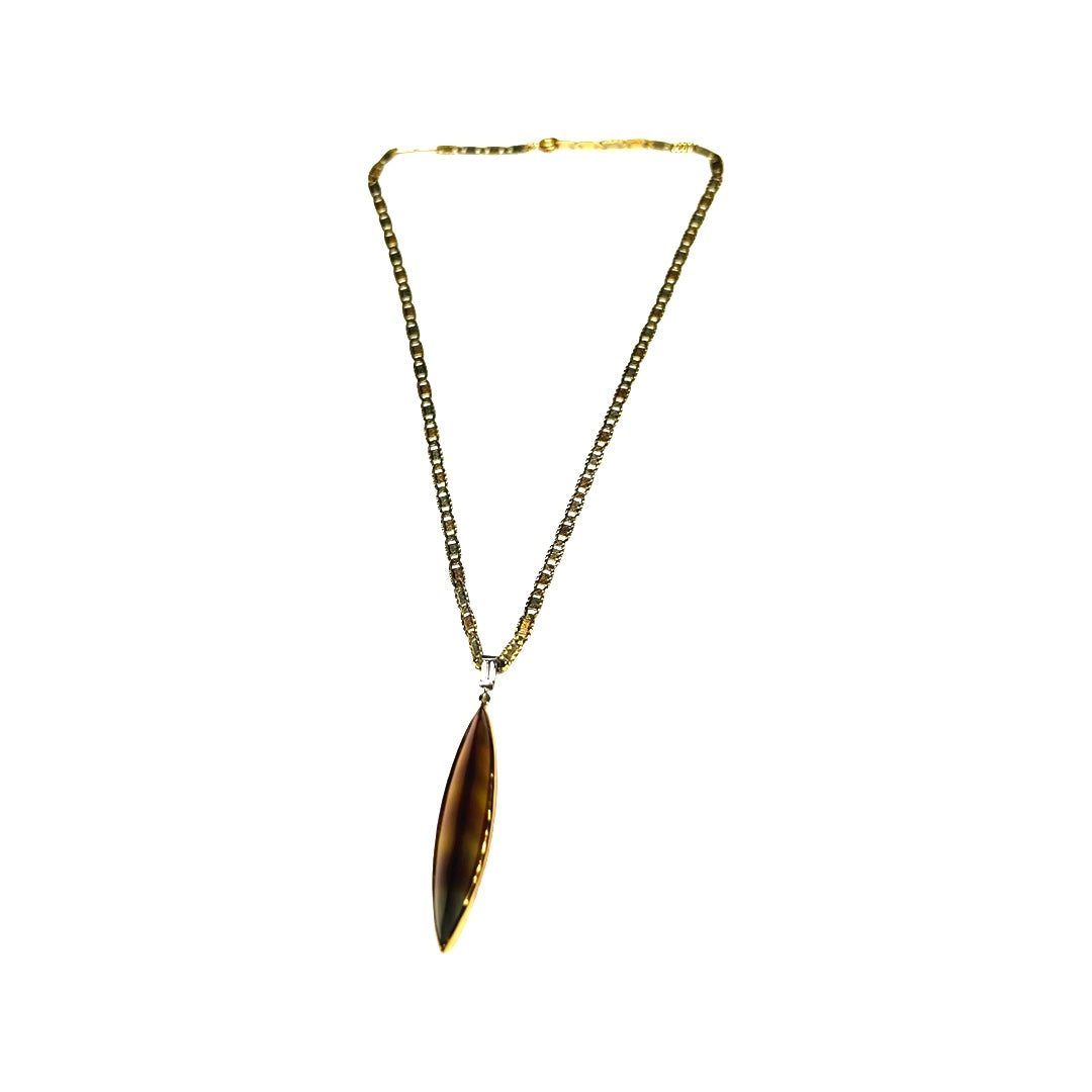Striped Agate Baguette Diamond Rose and Yellow Gold Necklace 12"