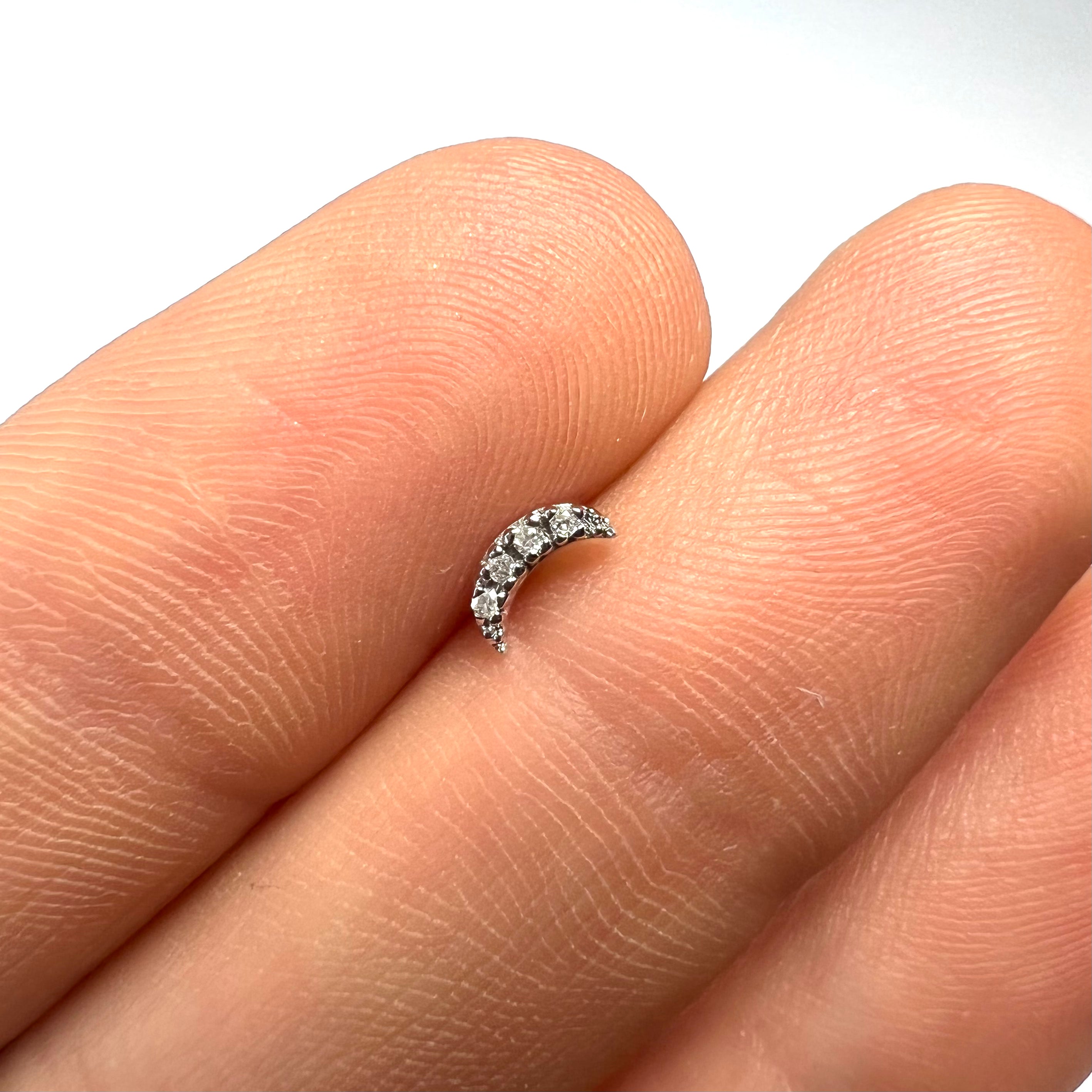 14K White Gold Crescent Moon Diamond Single Stud 6x3mm