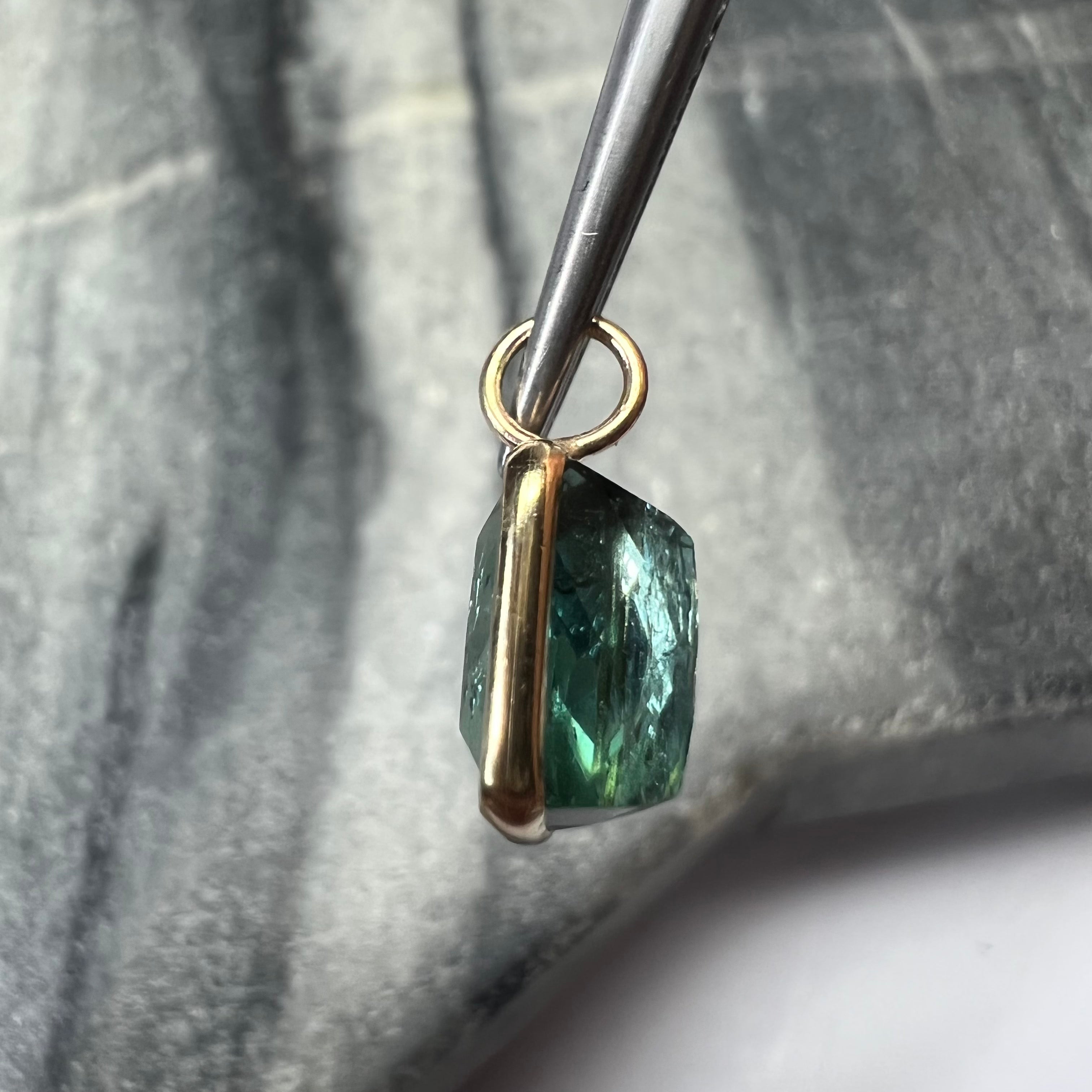 3CT Natural Cushion Tourmaline 14K Yellow Gold Pendant Charm 13x8mm