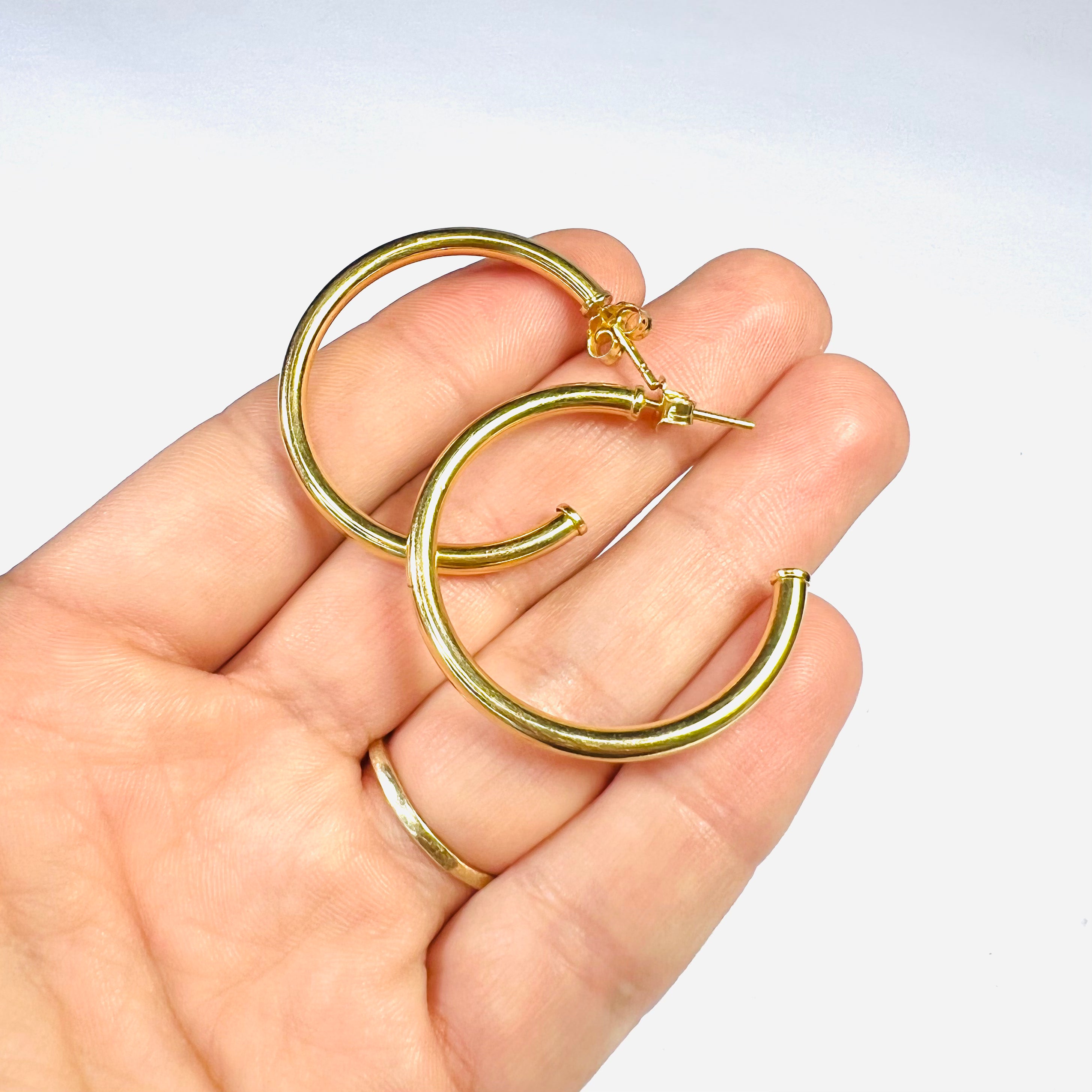 Solid 14k Yellow Gold Smooth Half Earring Hoop 1.4" 2.86g