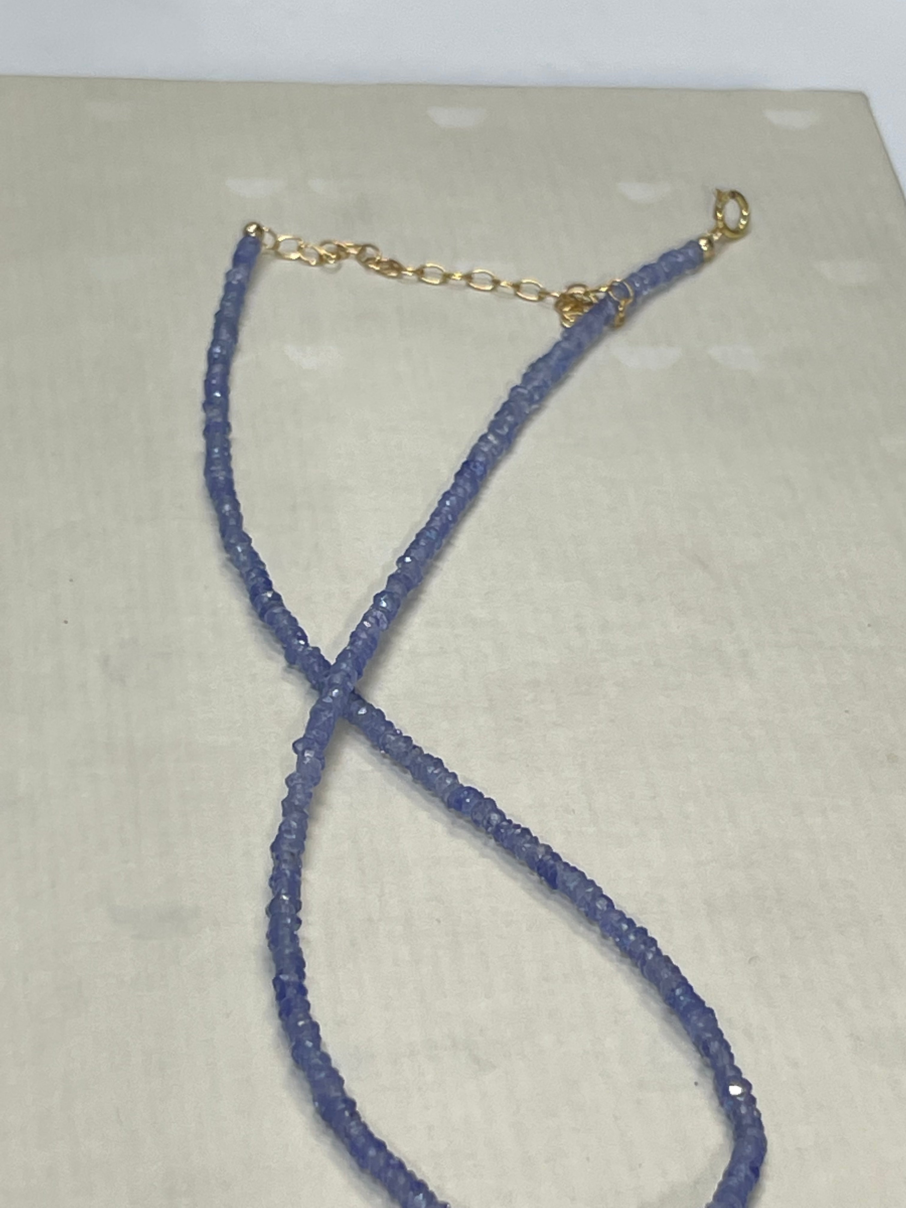 12.25”-15” 2mm Faceted Tanzanite 14K Yellow Gold Choker Necklace