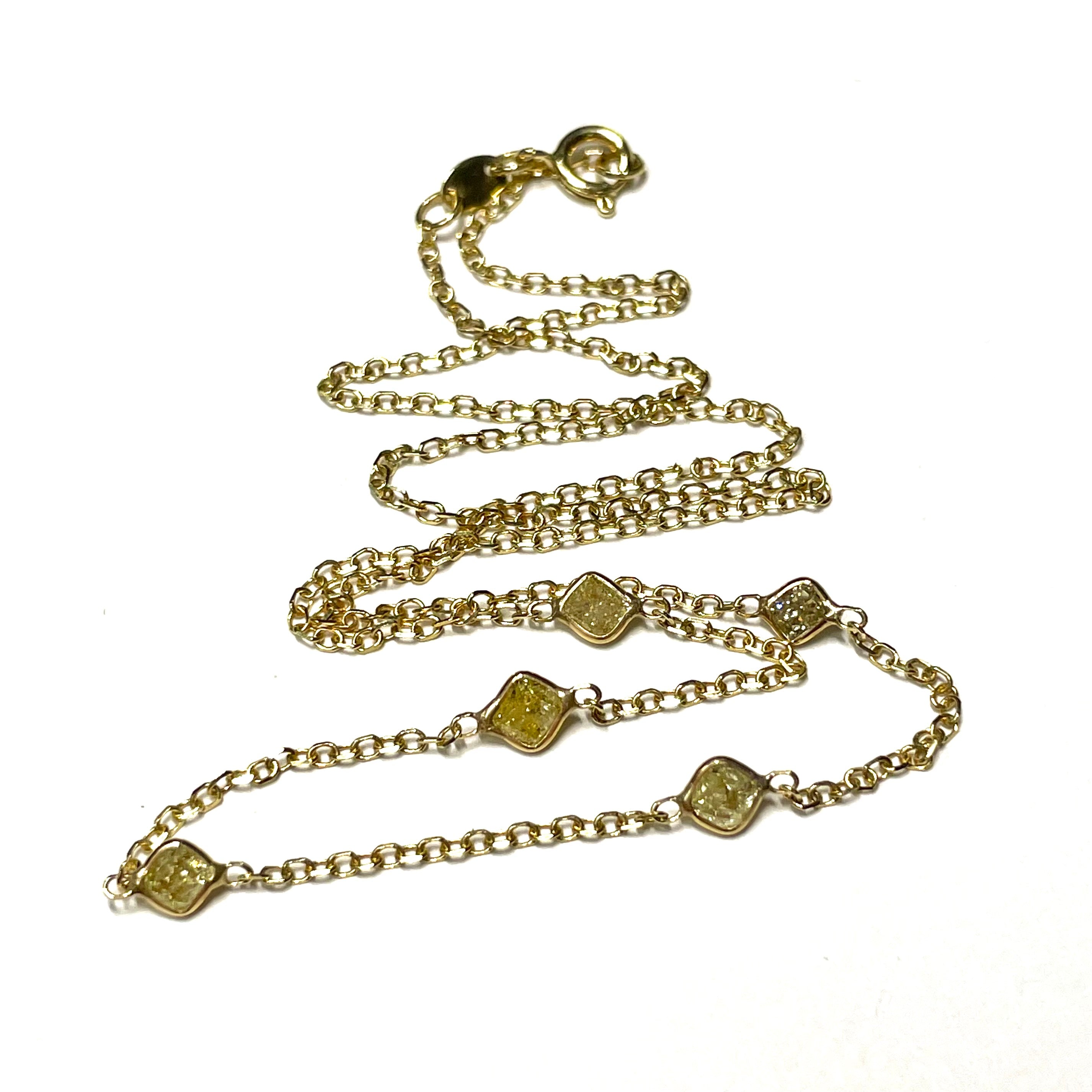 Yellow Cushion 5 Diamonds 14K Yellow Gold Necklace
