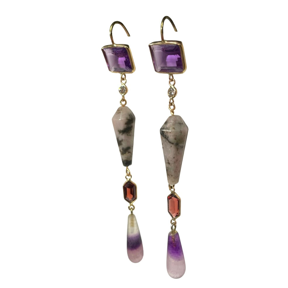 Amethyst Garnet Long Earrings 3"
