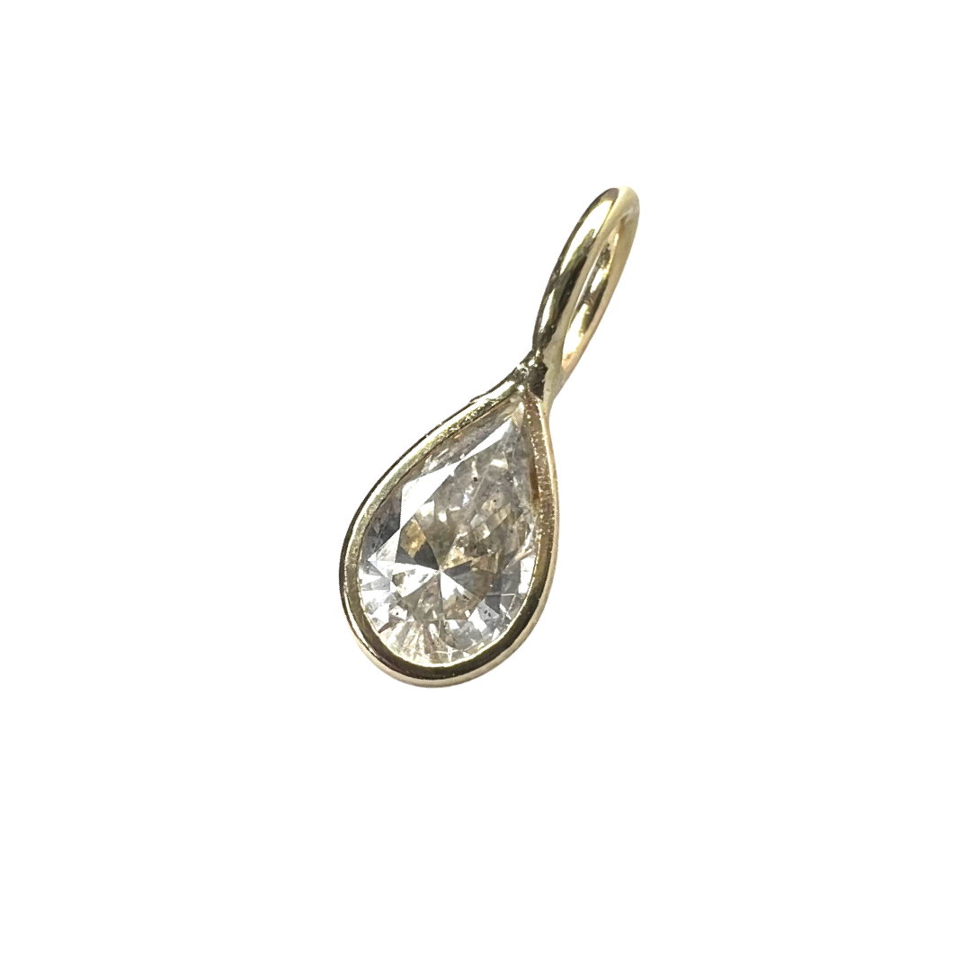 .32ct Pear Diamond Pendant Charm 14K Yellow Gold 9.5x3.5mm