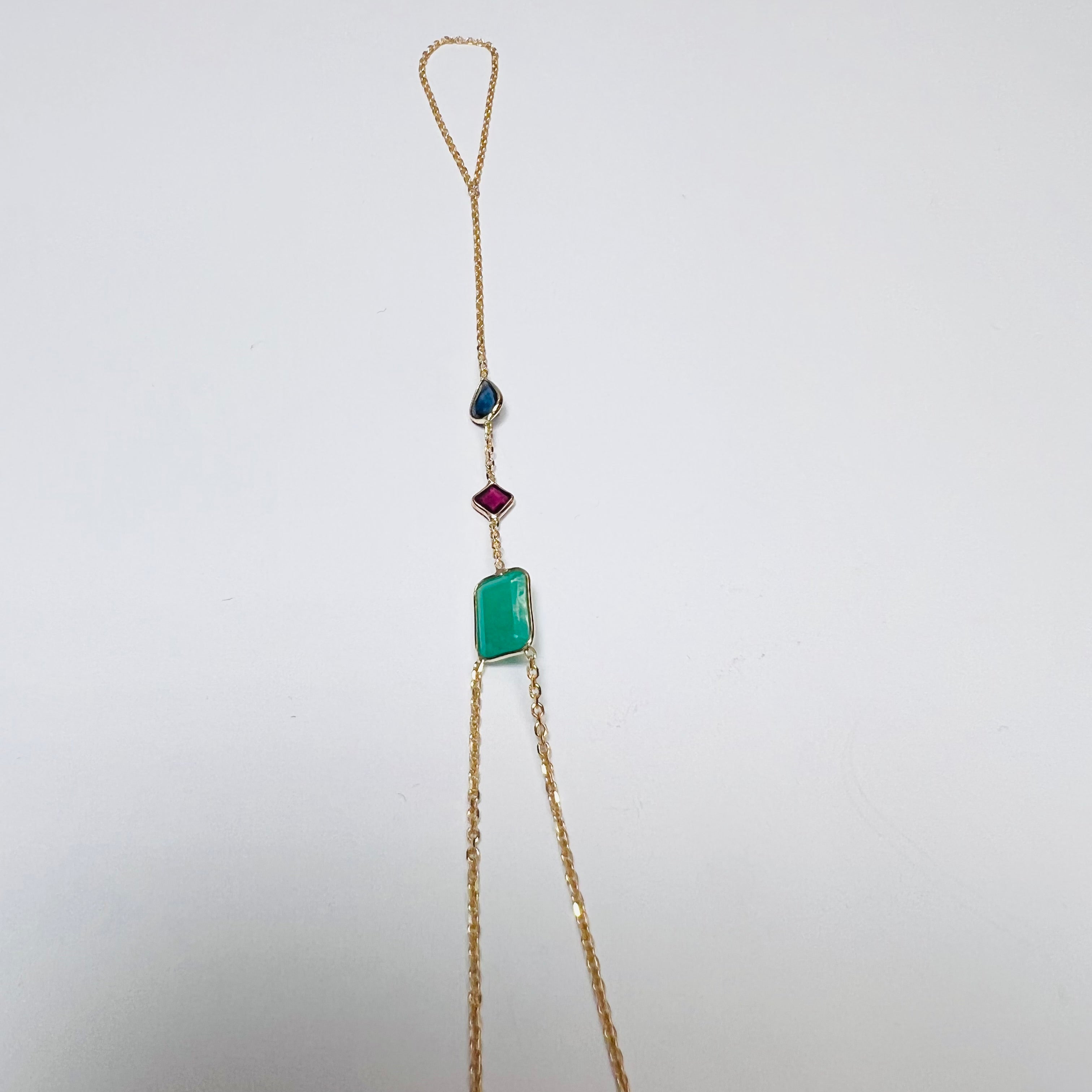 Emerald Ruby Sapphire Handchain Solid 14k Yellow Gold