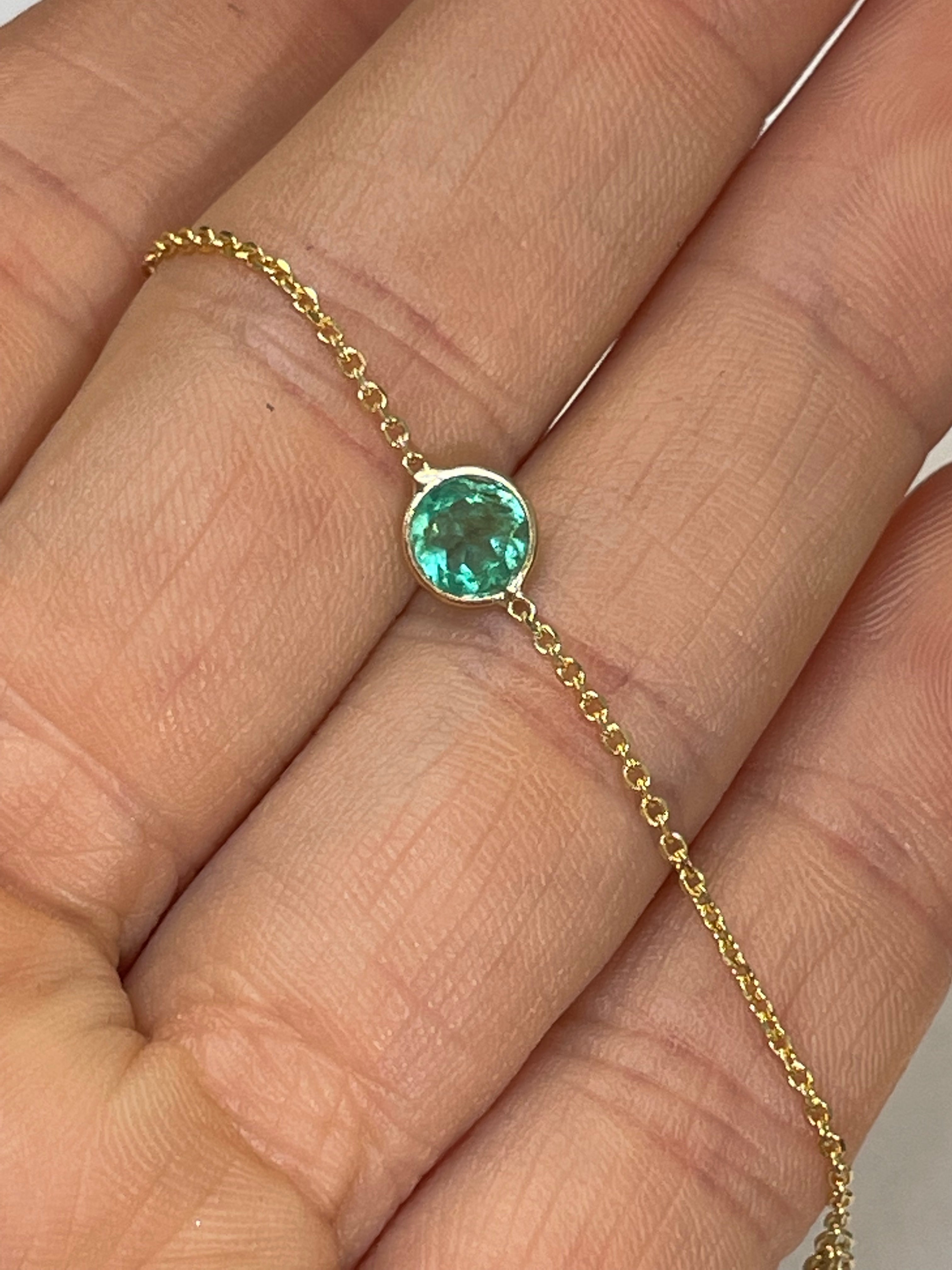 Round Colombian Emerald Handchain 14k Yellow Gold