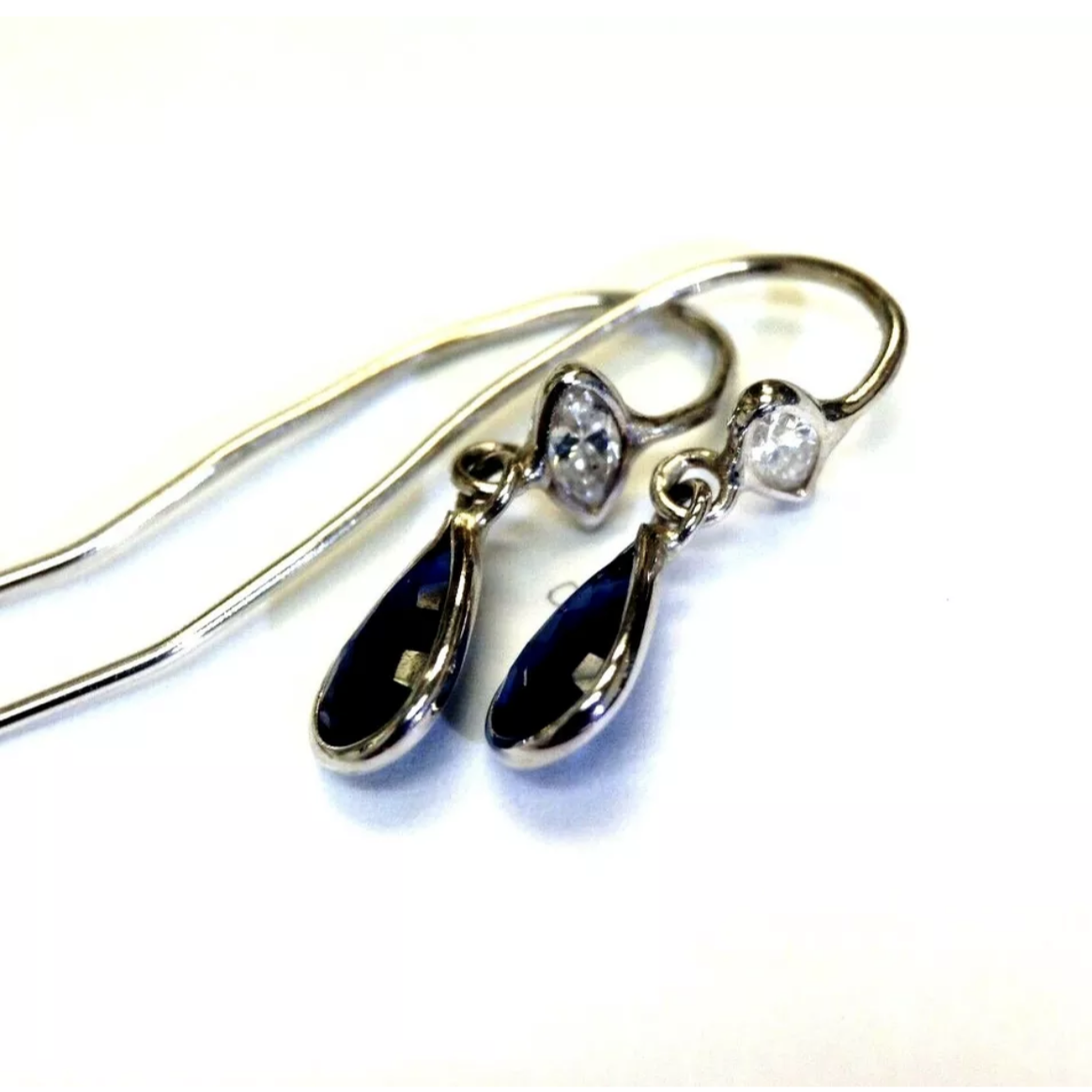 14K White Gold Sapphire and Diamond Drop Earrings