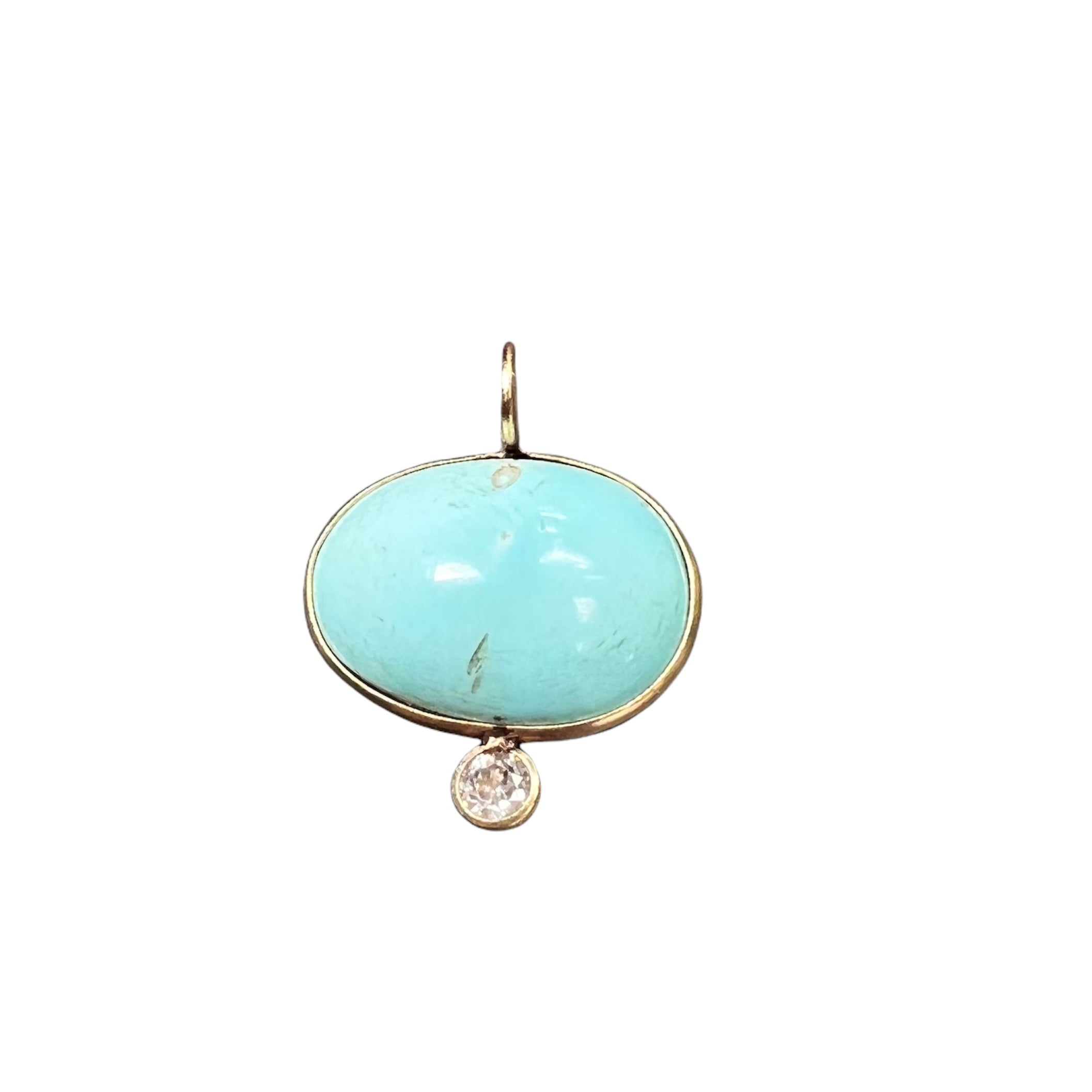 Turquoise and Diamond 14K Yellow Gold Pendant Charm 19x15mm