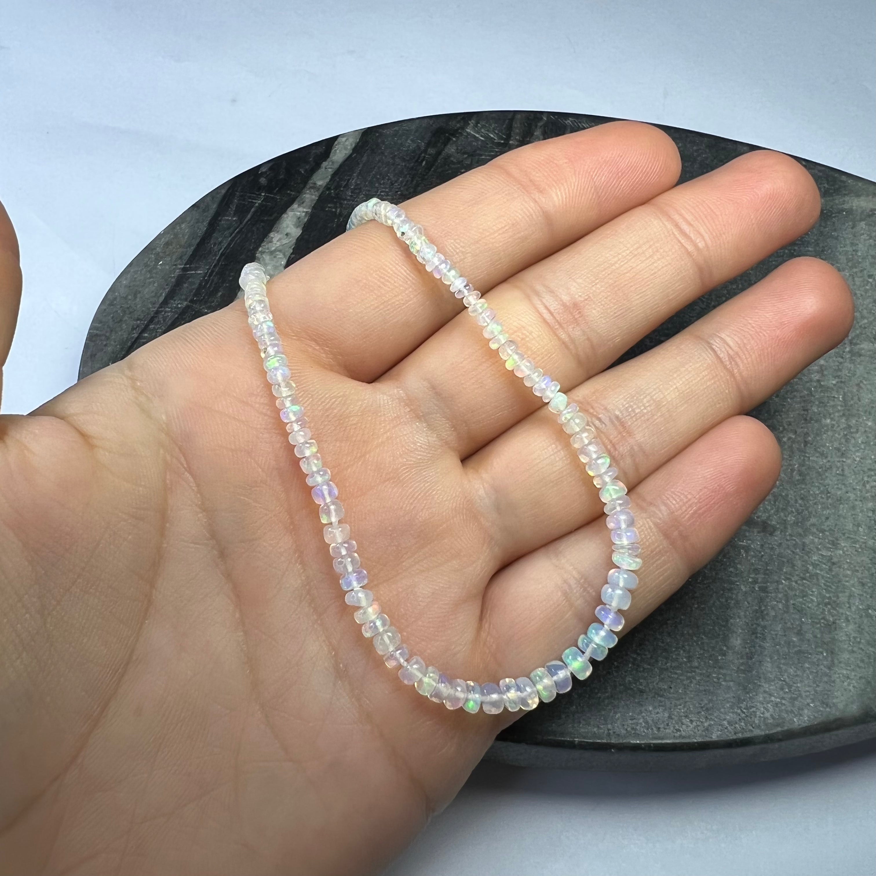 14K Yellow Gold Clasp White Opal Beaded Anklet 9.5"-10"