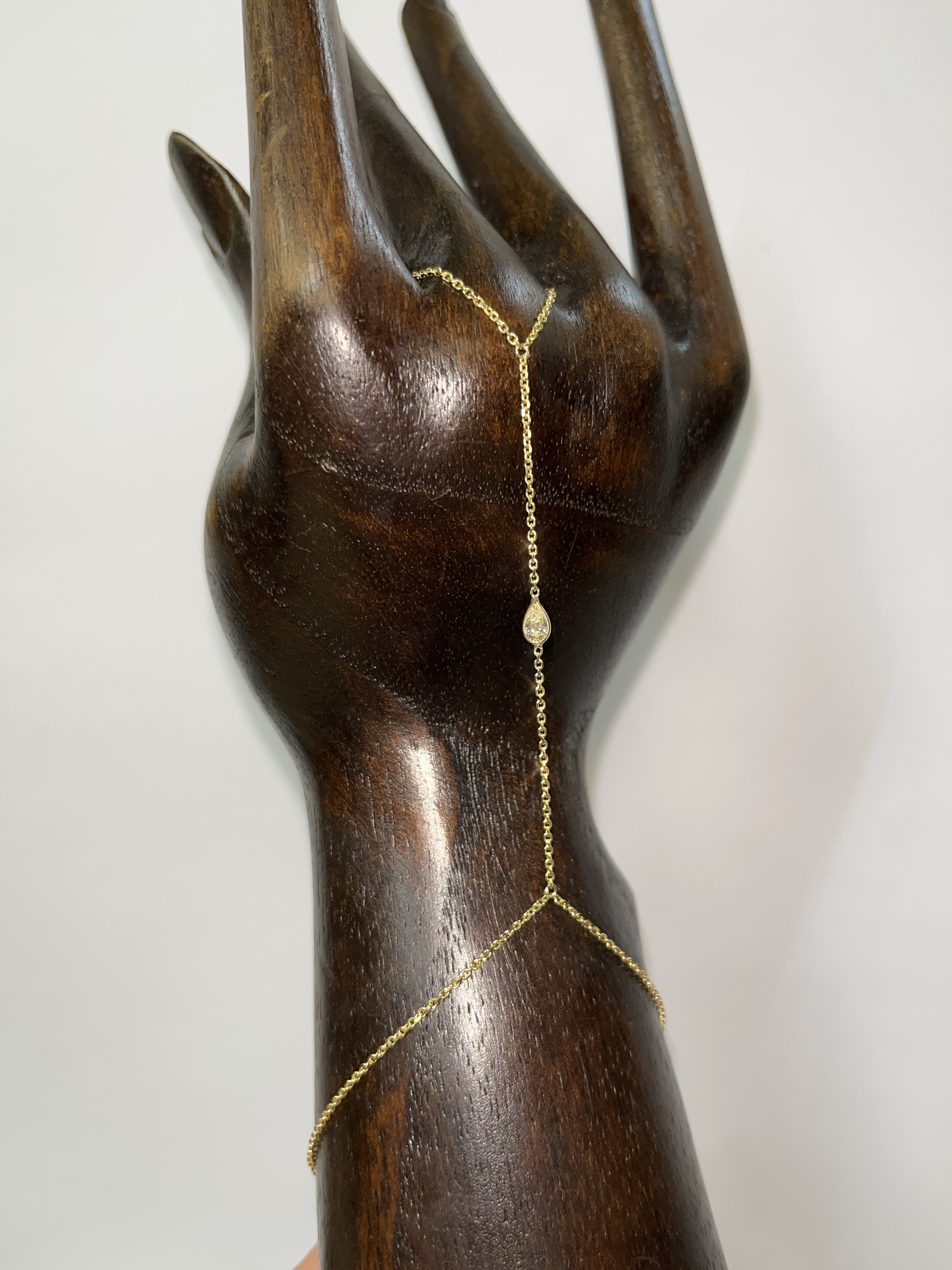Yellow Pear Diamond Hand Chain in Solid 14K Yellow Gold