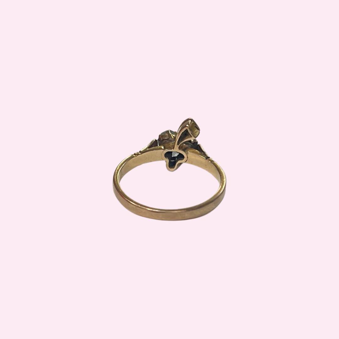 14K 3 Leaf Clover Shamrock Yellow Gold Ring Size 8