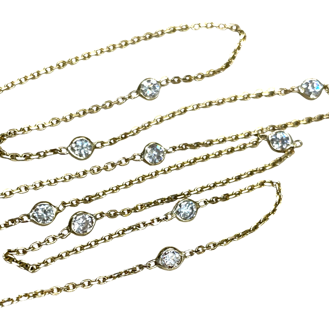 1.08CT VS Diamonds by the Yard 9 Stone 18-20” 14K Yellow Gold Necklace