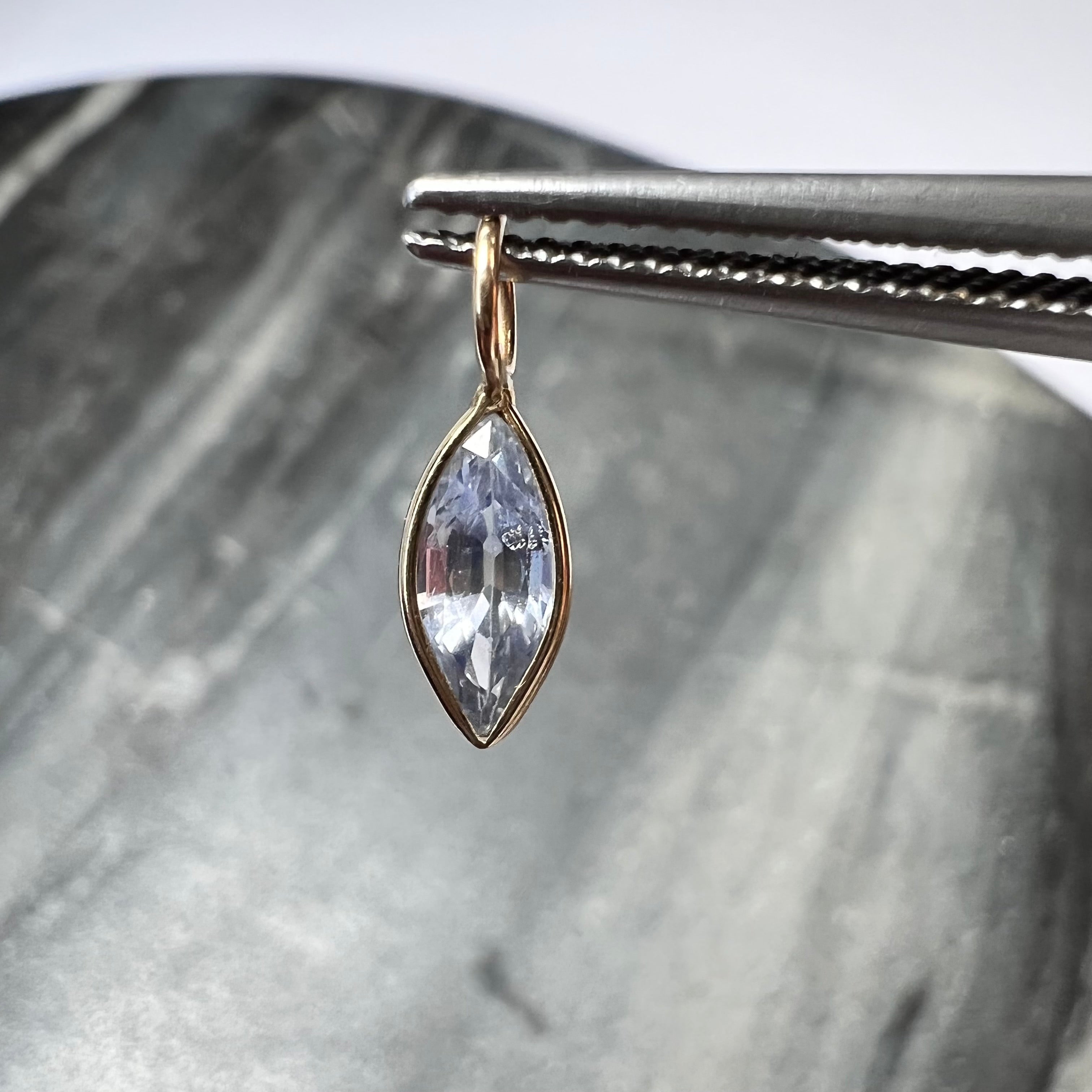 Natural Marquise Sapphire 14K Yellow Gold Pendant Charm 13x4mm