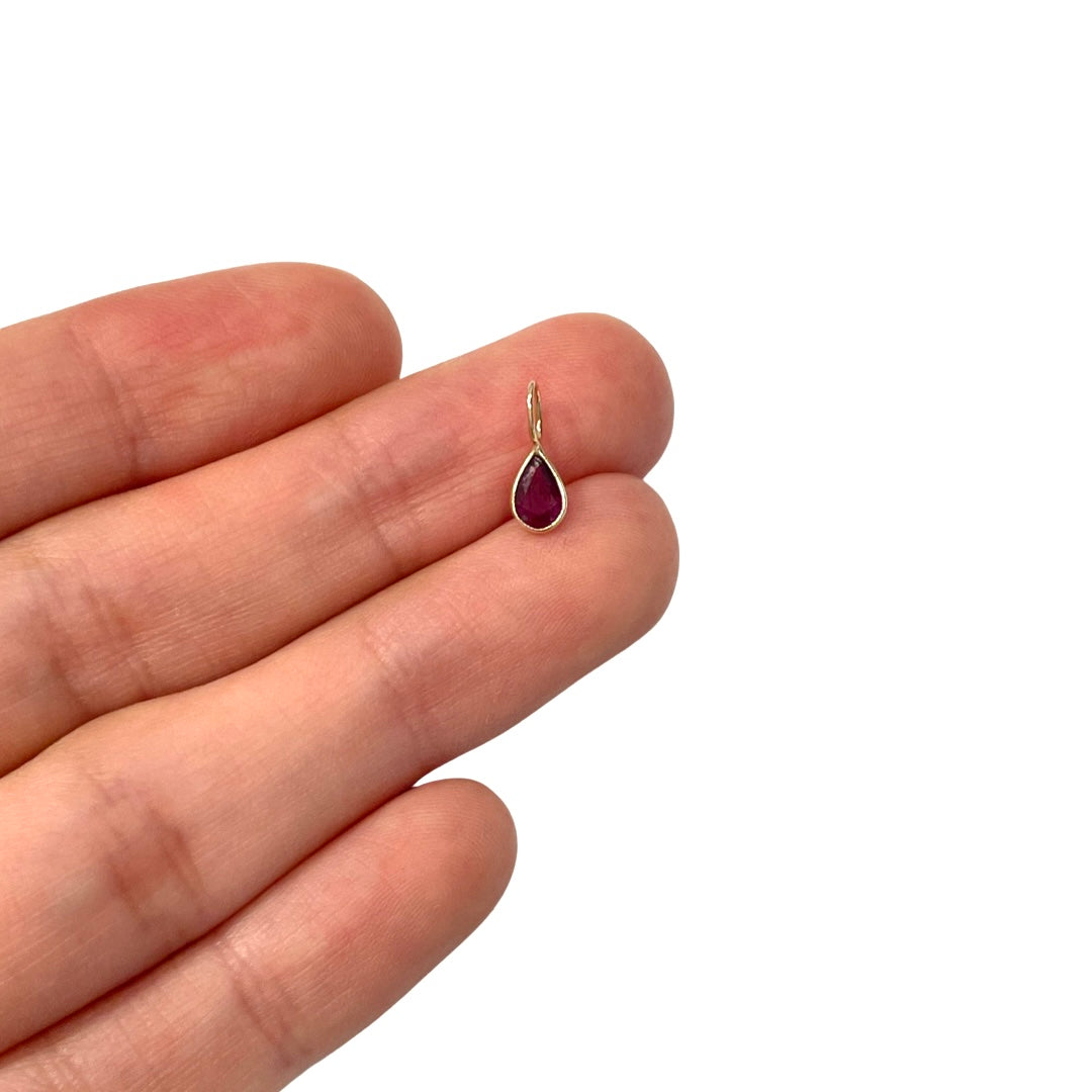 Natural Pear Ruby 14K Yellow Gold Pendant Charm 11x4mm