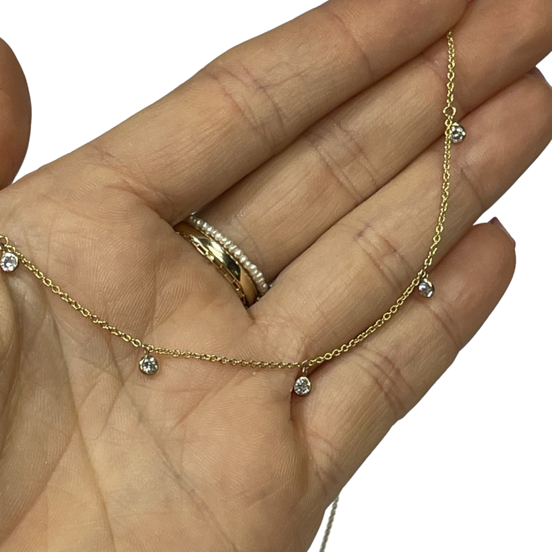 .50CT 5 Diamond Dangle 14k Yellow Gold Necklace