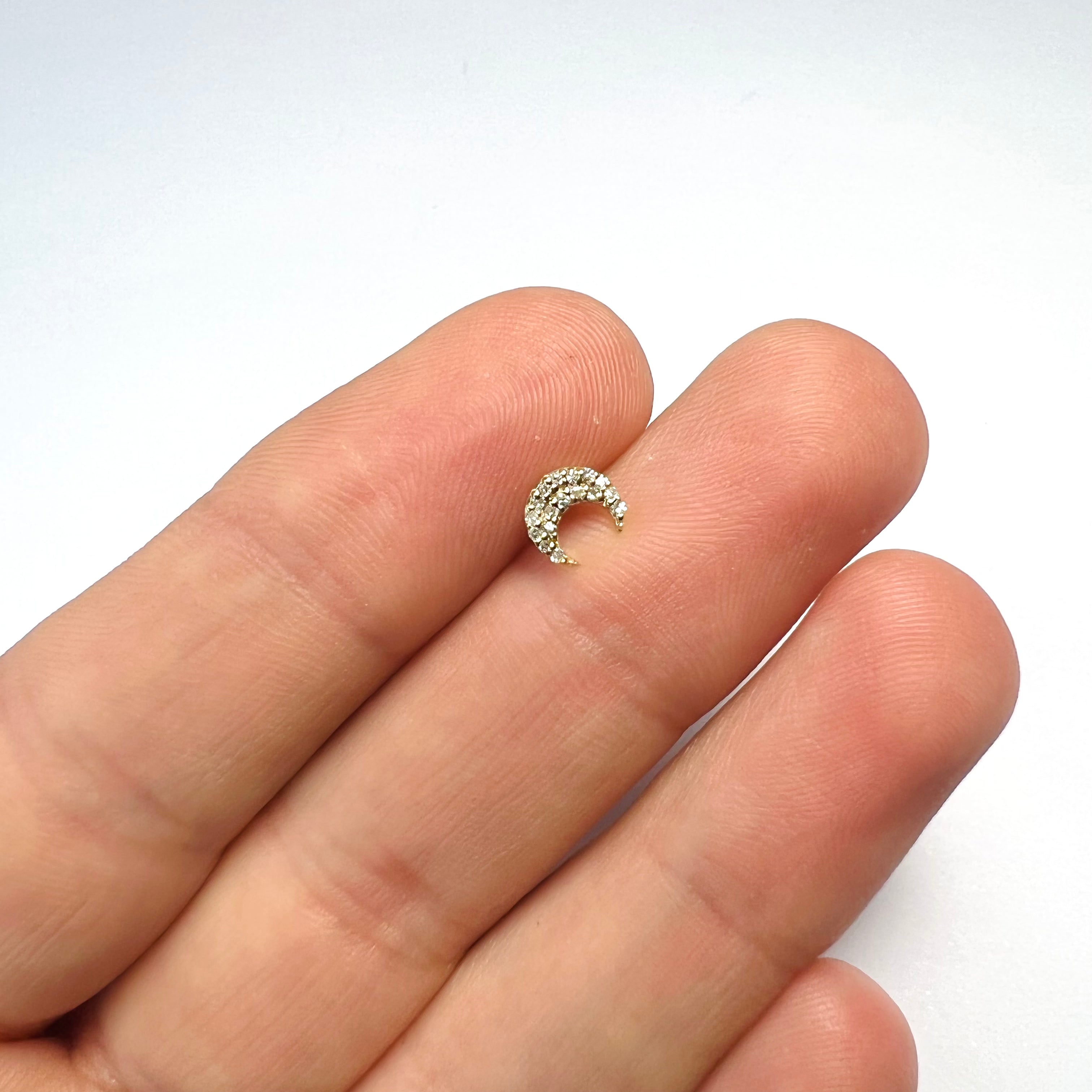 14k White Gold Pave Diamond Moon Single Earring Stud 6x5mm