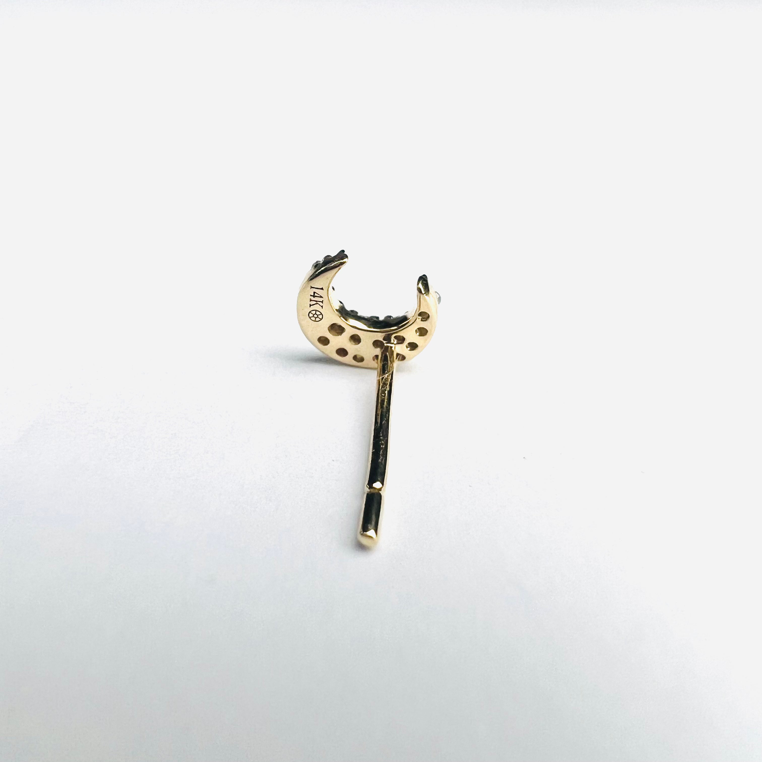 14k White Gold Pave Diamond Moon Single Earring Stud 6x5mm