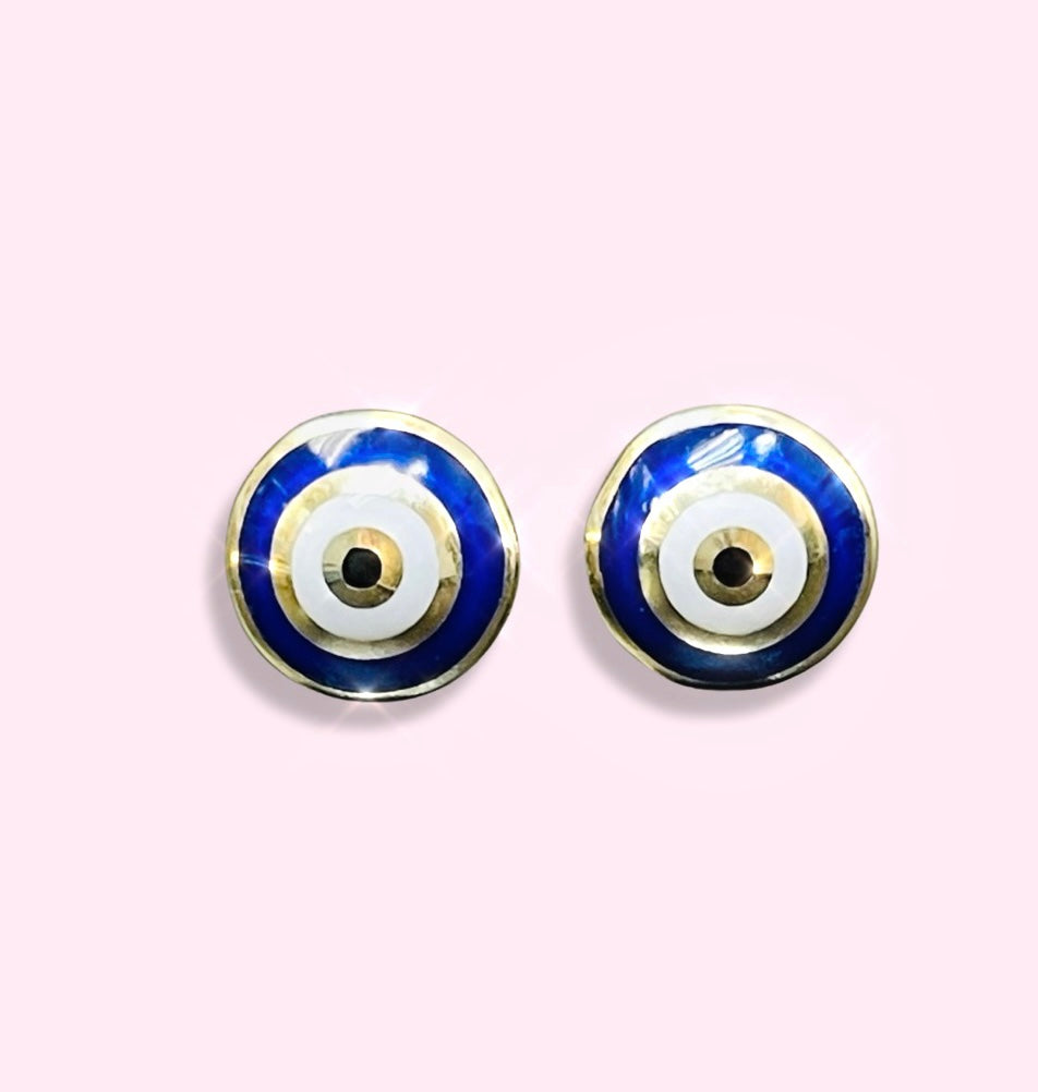 10K Yellow Gold 8mm Enamel Evil Eye Stud Earrings